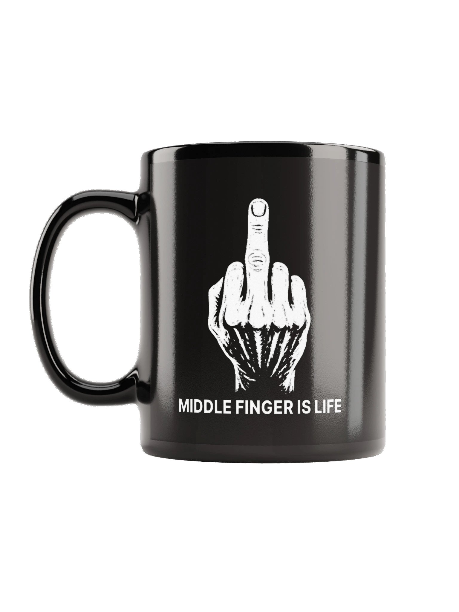 No ShopCo Middle Finger Black Glossy Mug - White Artwork product image (7)