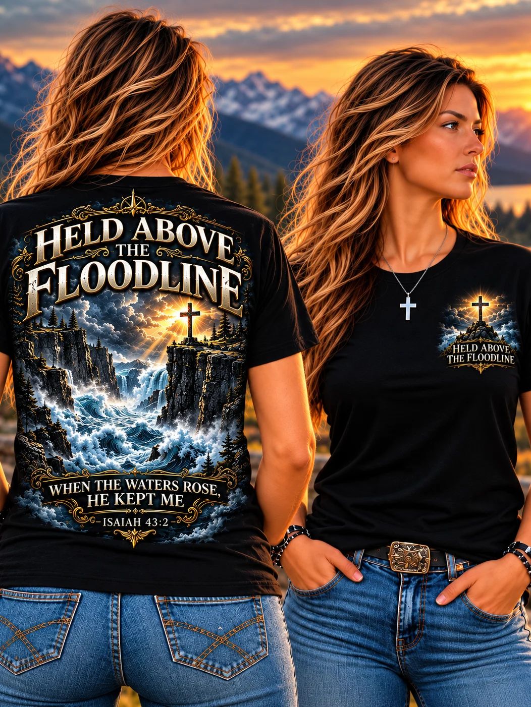Held Above the Flood line – Isaiah 43:2 Scripture T-Shirt product image (1)