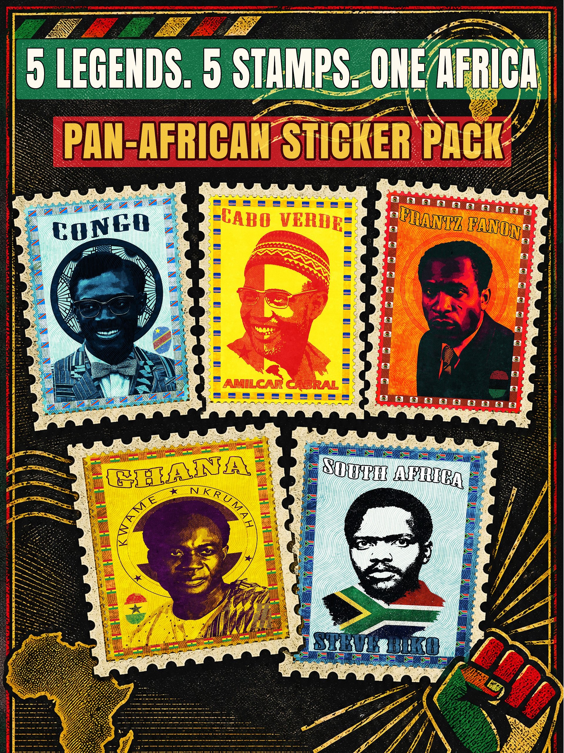 Pan-African Legends Vintage Stamp Sticker Pack | Set of 5 product image (1)