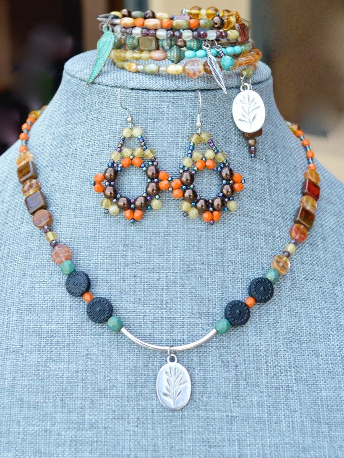 Earthy Bohemian Handmade Jewelry Set Bracelet Earrings and Necklace product image (5)