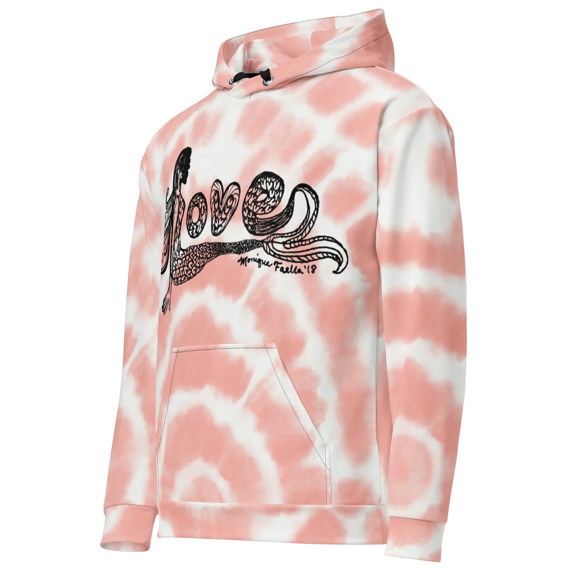 Mermaid Love | Black on Pink Ripple | Comfy All-Over Print Unisex Hooded Sweatshirt | Ocean-Inspired | Monique Faella Designs™ product image (2)