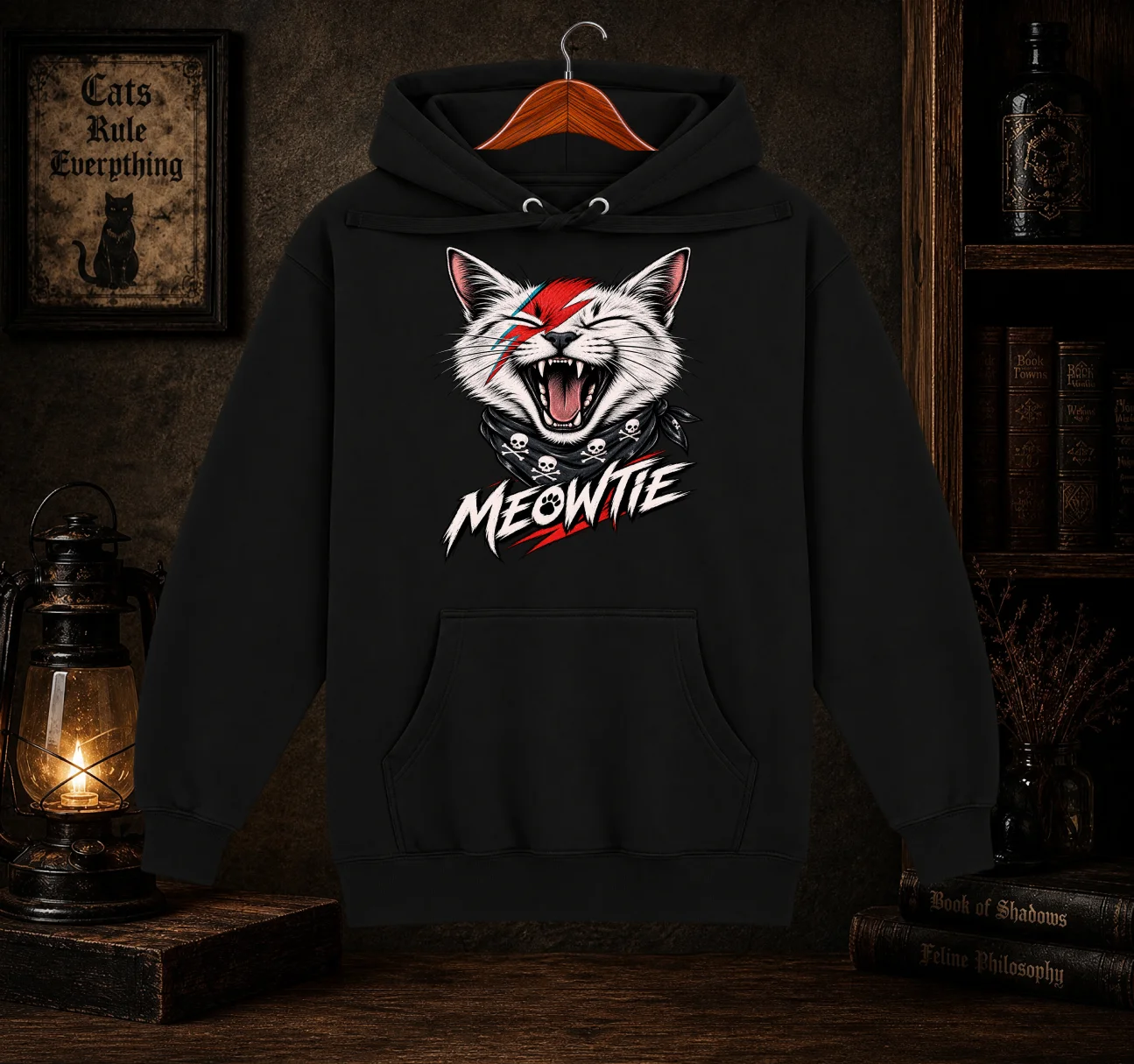 Meowtie Glam Rock Cat Graphic Hoodie | David Bowie Inspired Cat Sweatshirt product image (1)