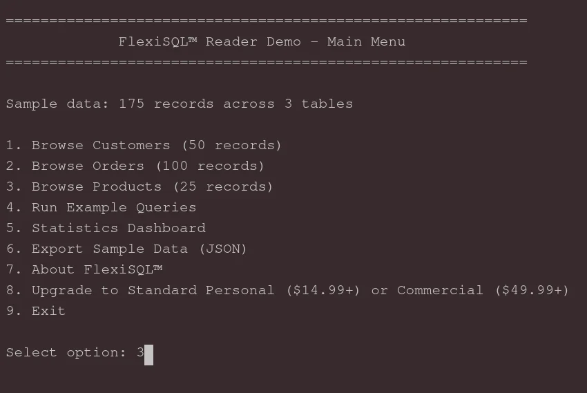 FlexiSQL™ Reader Demo (v0.1.1) - Linux & Windows (PC Package) product image (3)