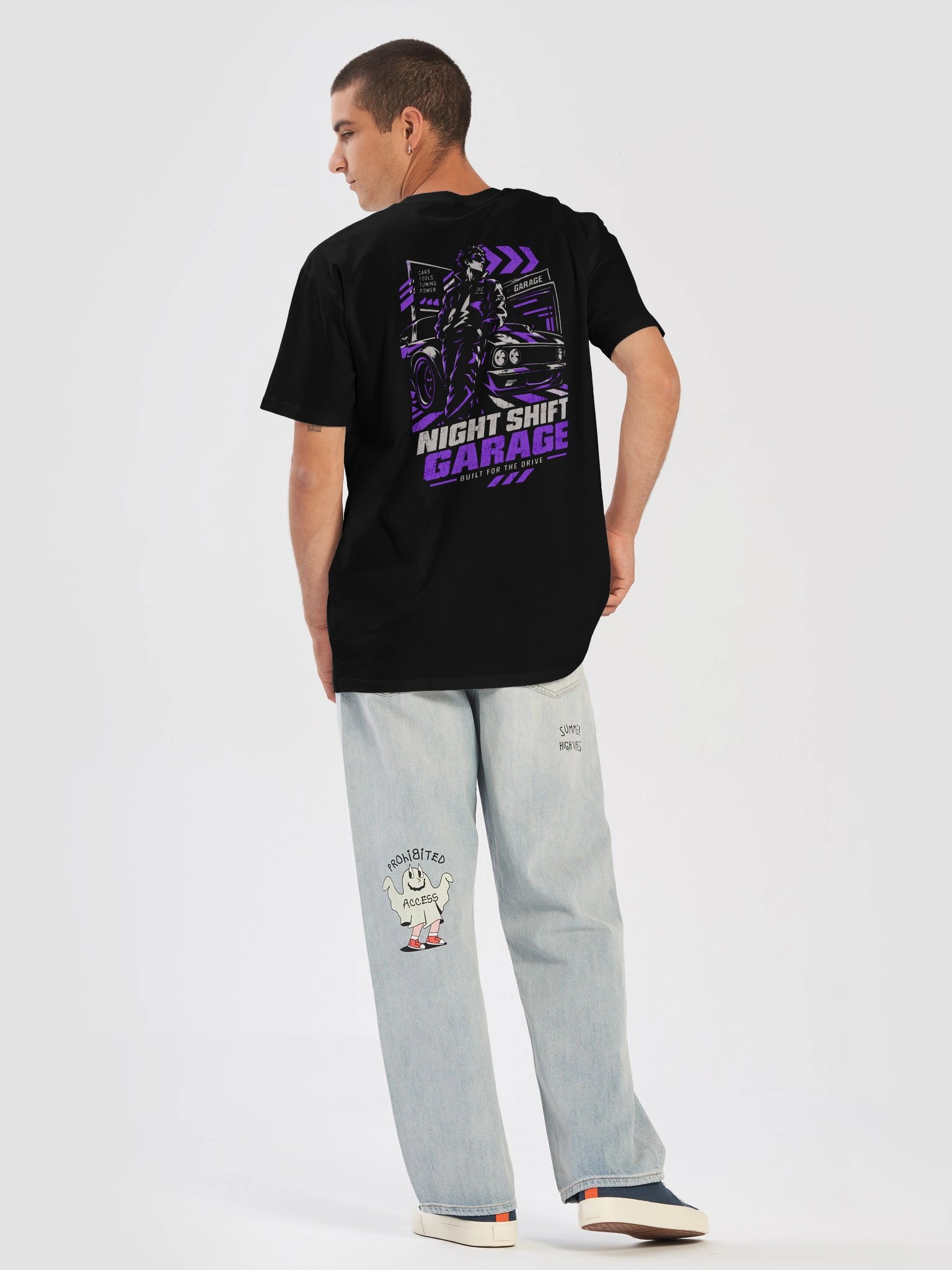 Night Shift Garage Cyberpunk Car T-Shirt | JDM Streetwear Anime Back Print Tee product image (2)