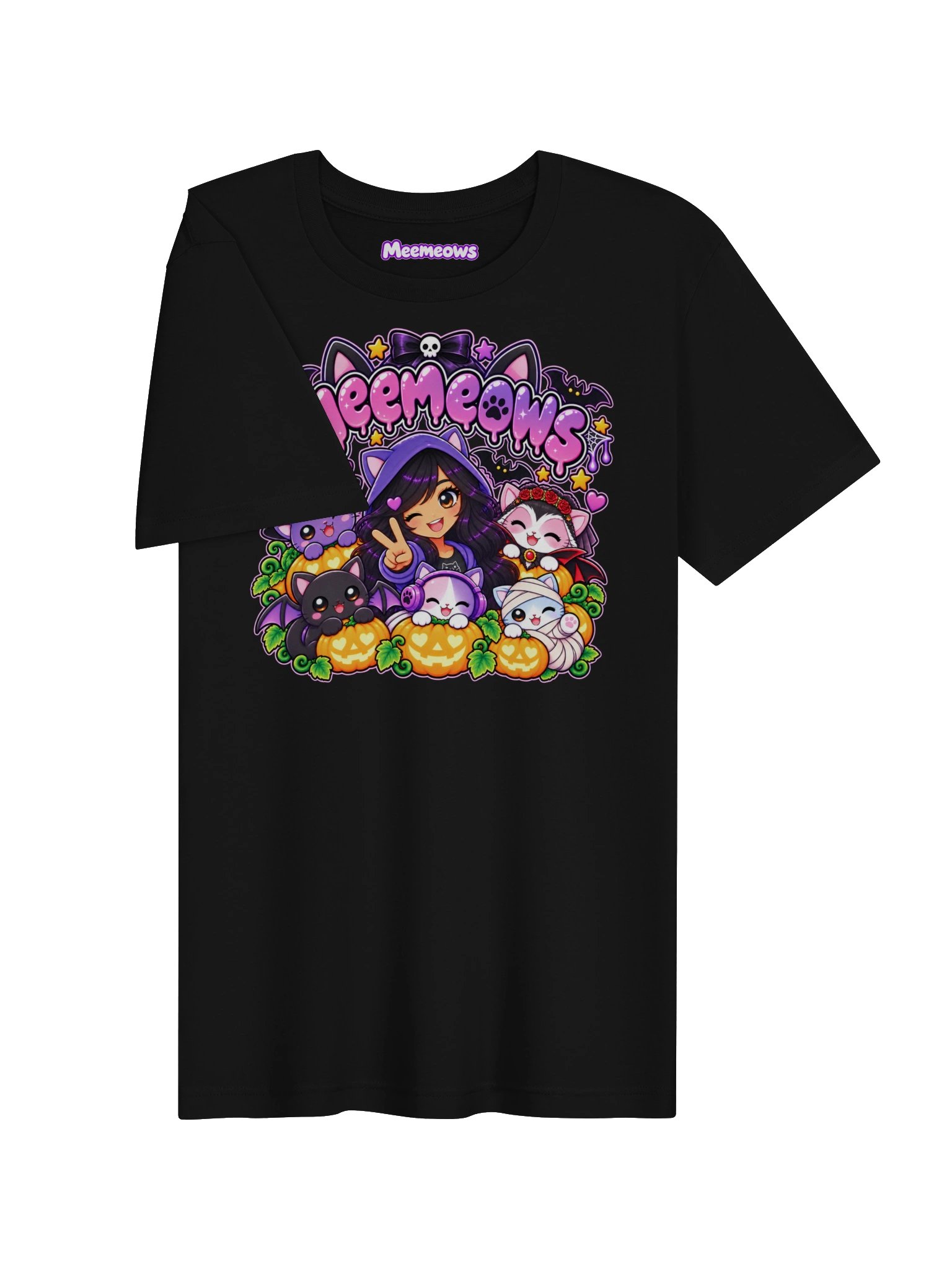 Meemeows Halloween Cat T-Shirt – Kawaii Pumpkins & Anime Girl product image (3)
