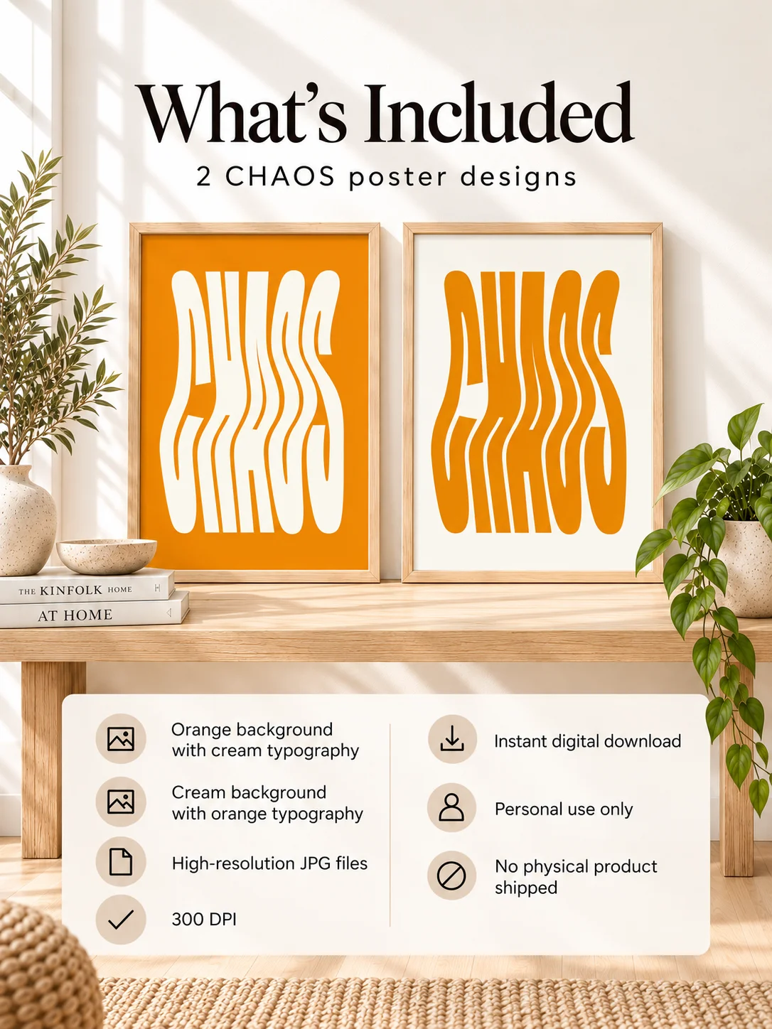 Chaos Print, Wavy Typography, Orange Retro Wall Art, Groovy Poster, Mid Century Decor, Digital Download, Dopamine Aesthetic product image (2)