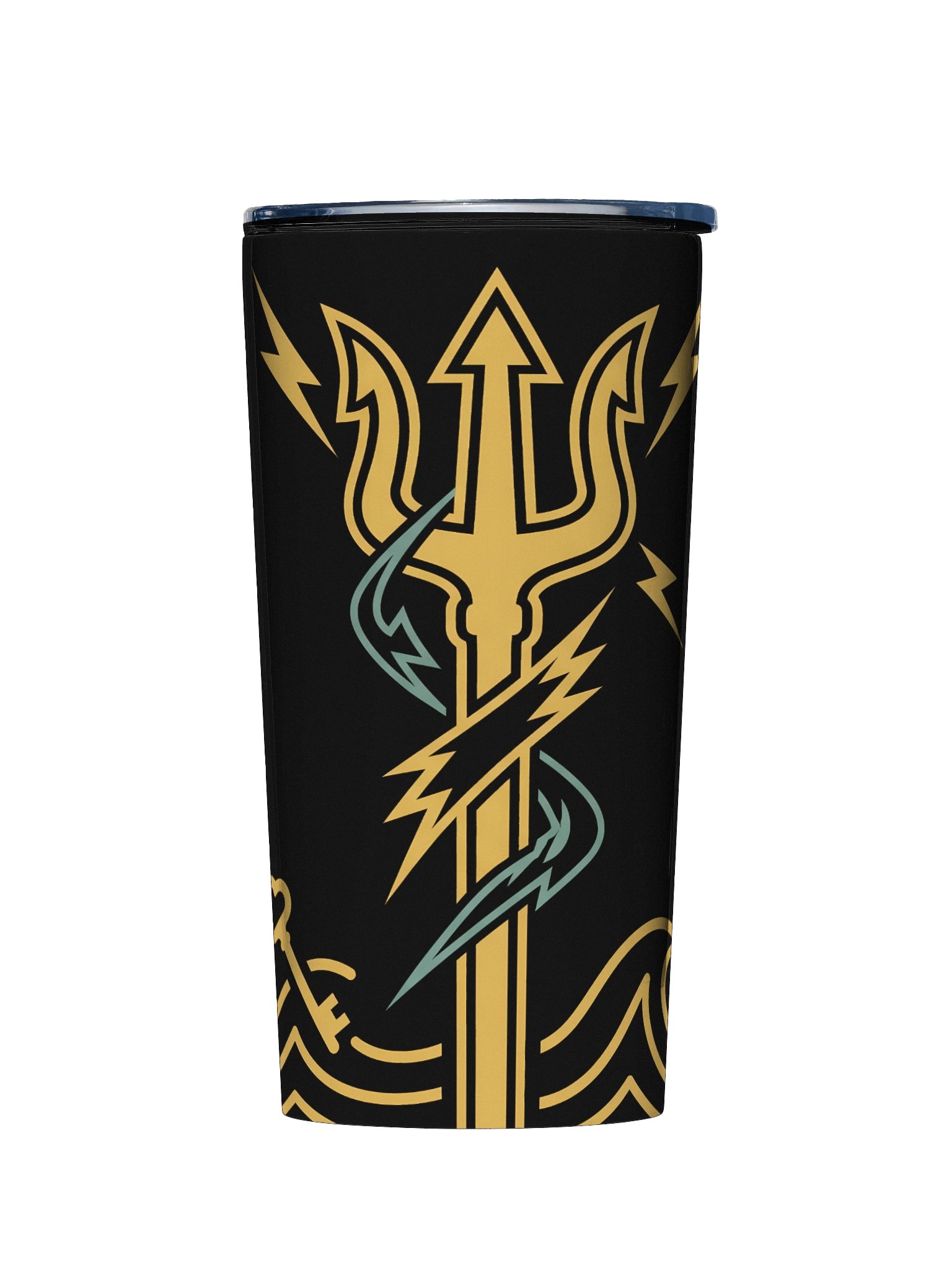 Greek Trident Lightning Tumbler – Minimal Mythology Travel Mug, Black & Gold Design product image (4)
