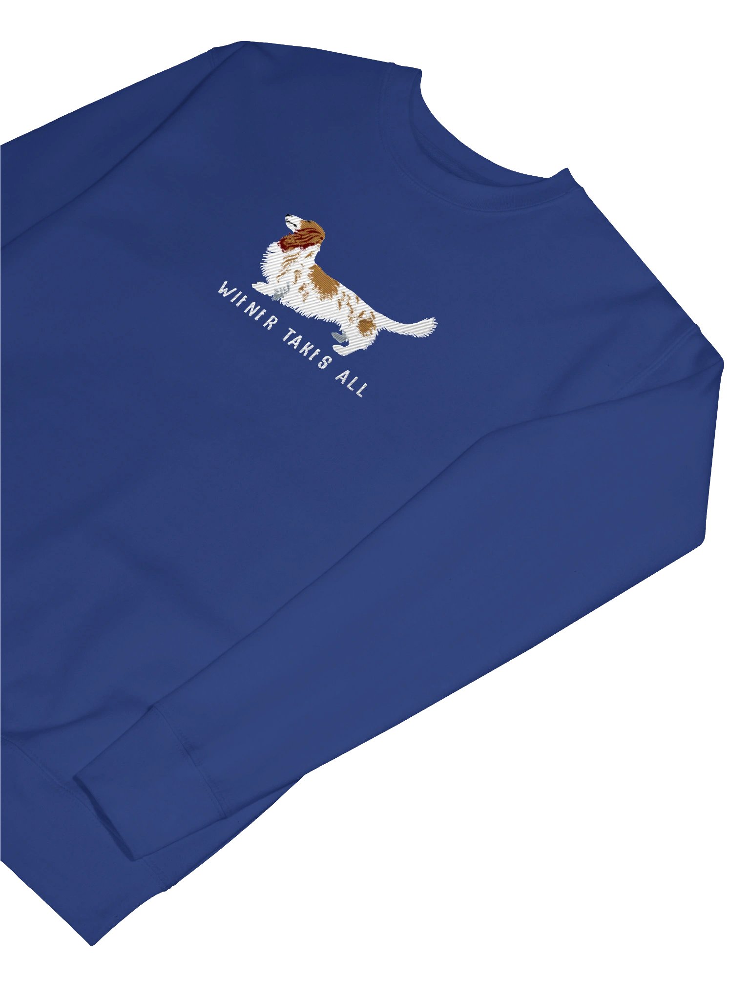 Wiener Takes All Sweatshirt (Embroidered) of a Longhaired Dachshund(Pied Brown & White) product image (21)
