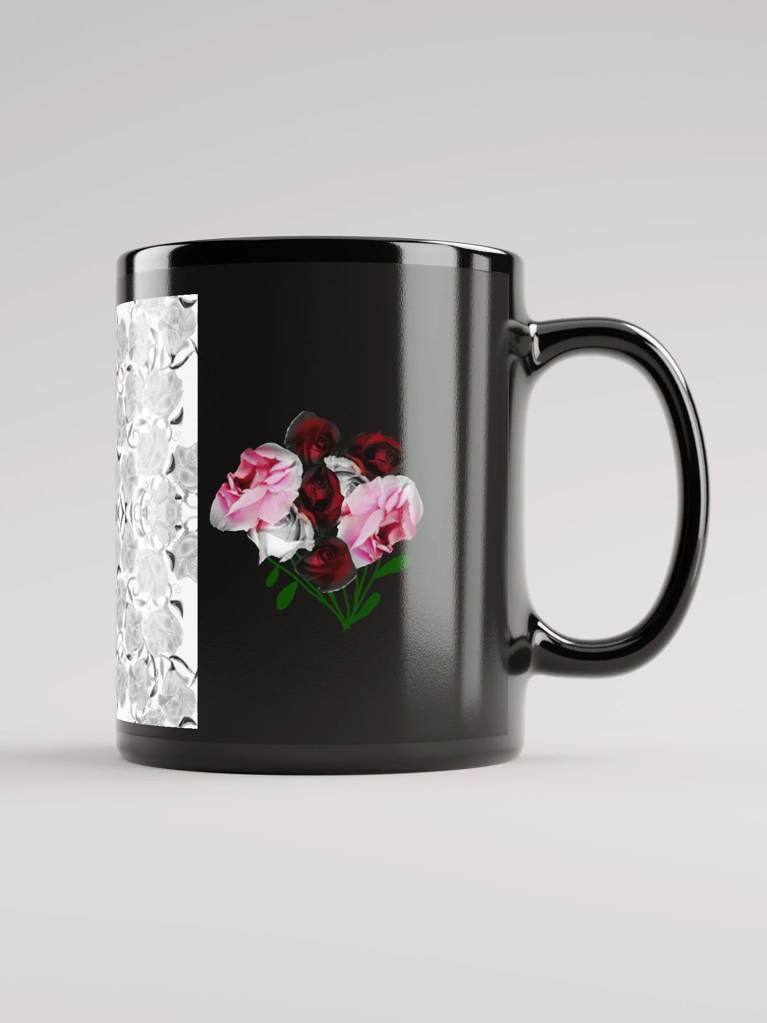 Gray Roses Rose Bouquet Black Coffee Mug product image (2)