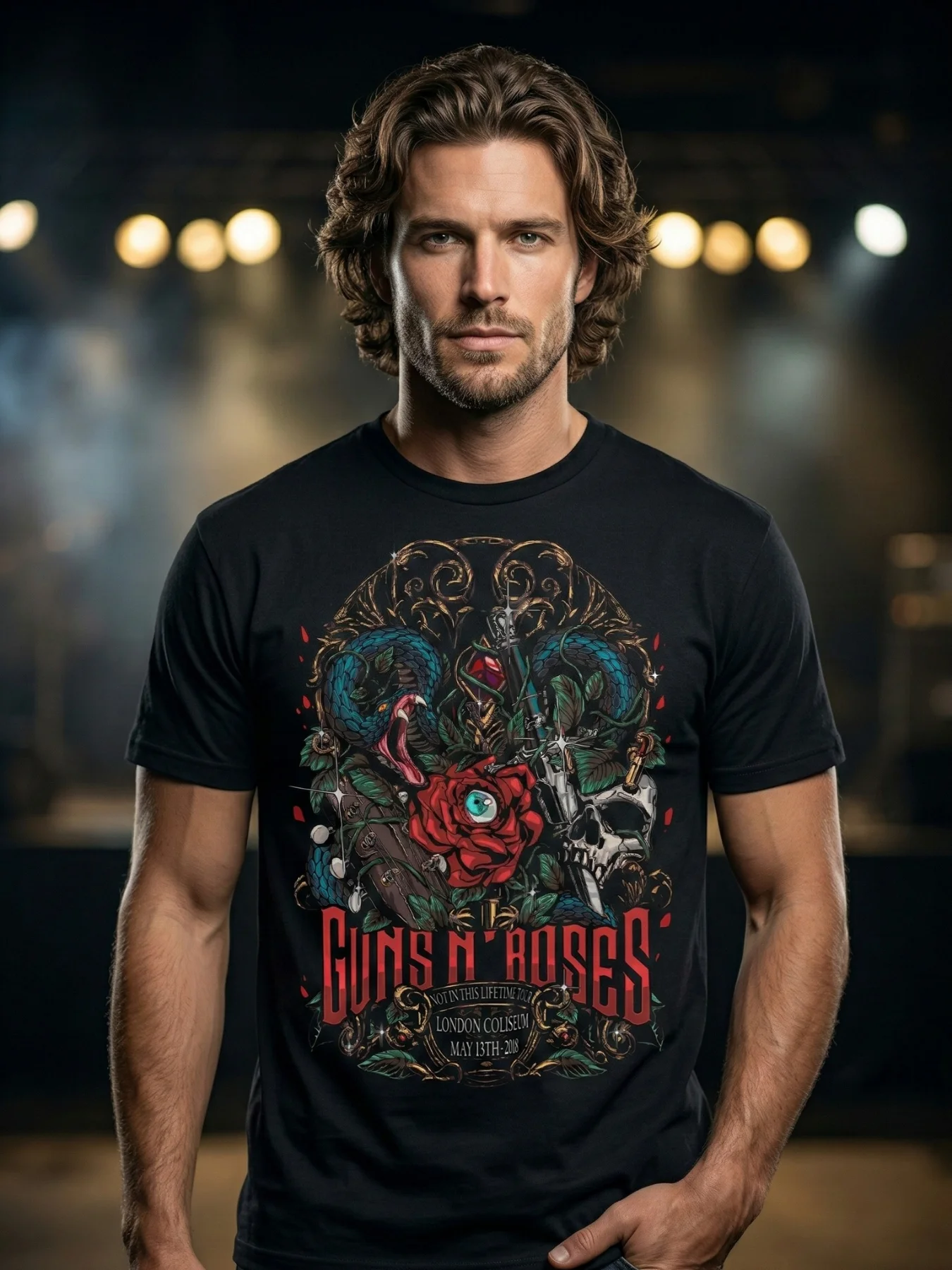 Guns N' Roses Not in This Lifetime T-Shirt | London Coliseum 2018 Dark Art Graphic Tee | Skull Rose Serpent Collector Concert Shirt product image (1)