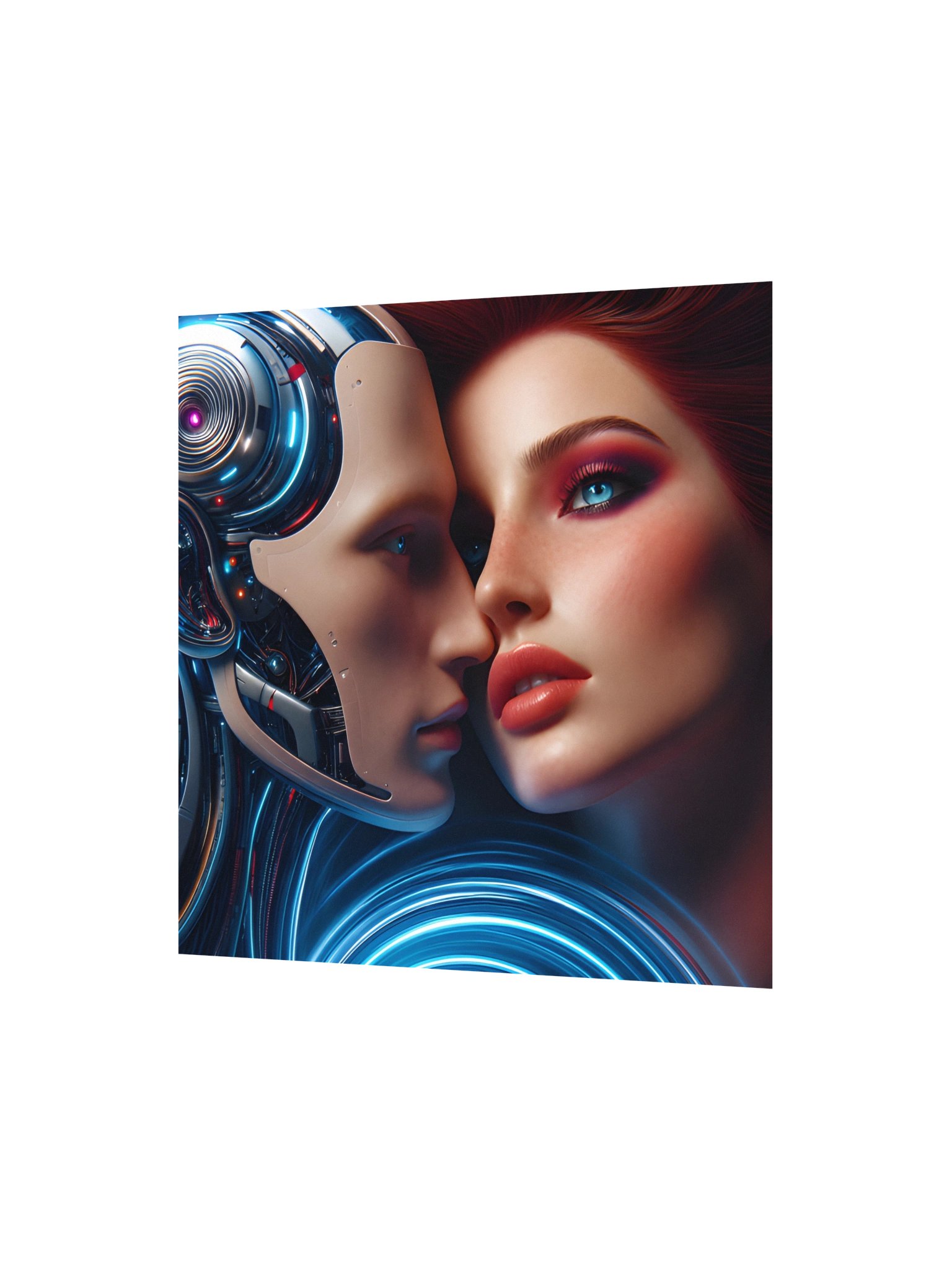 Cyberpunk Love Art Print | Woman and AI Robot Intimate Portrait product image (3)
