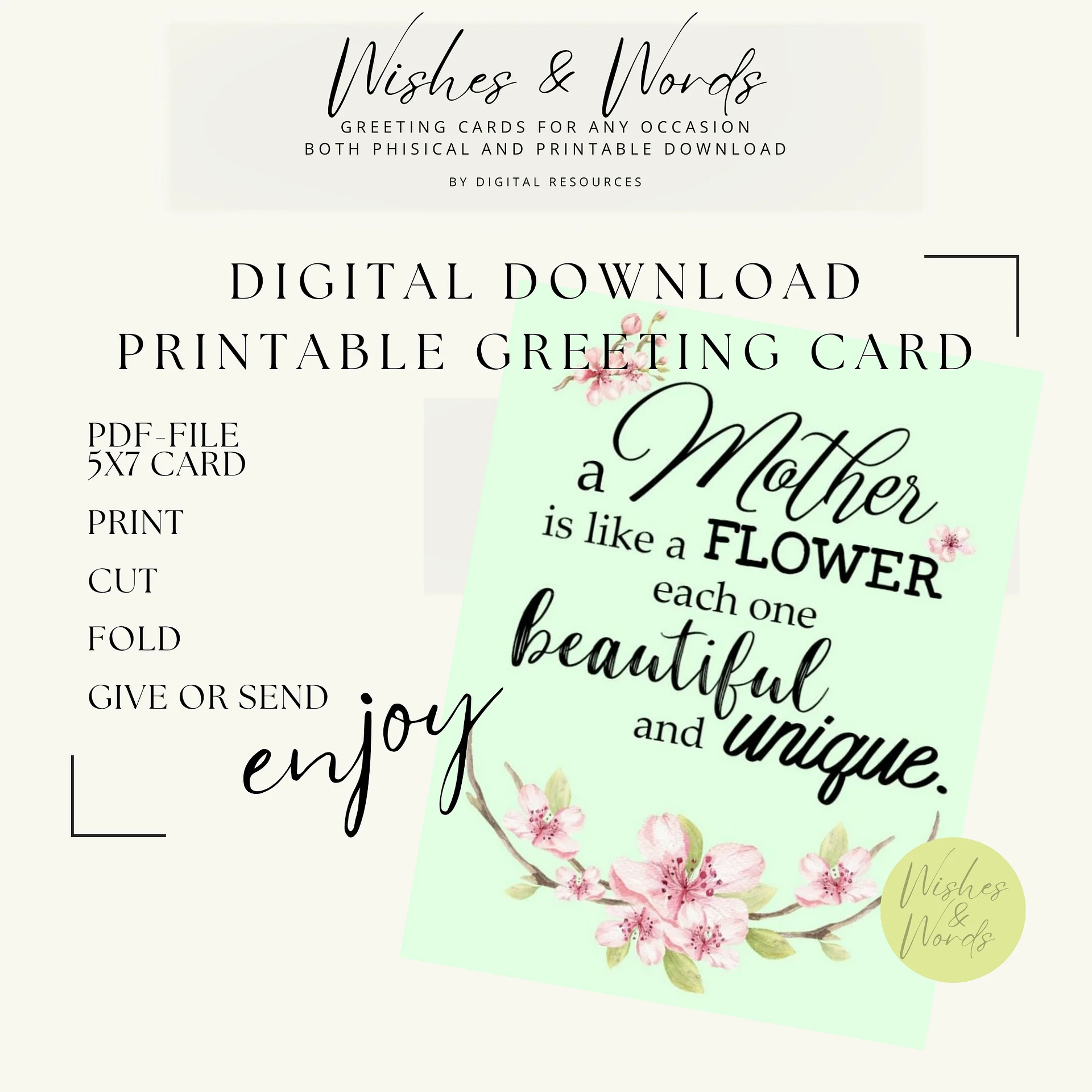 Mothersday Greeting Card - Printable Digital Download product image (1)