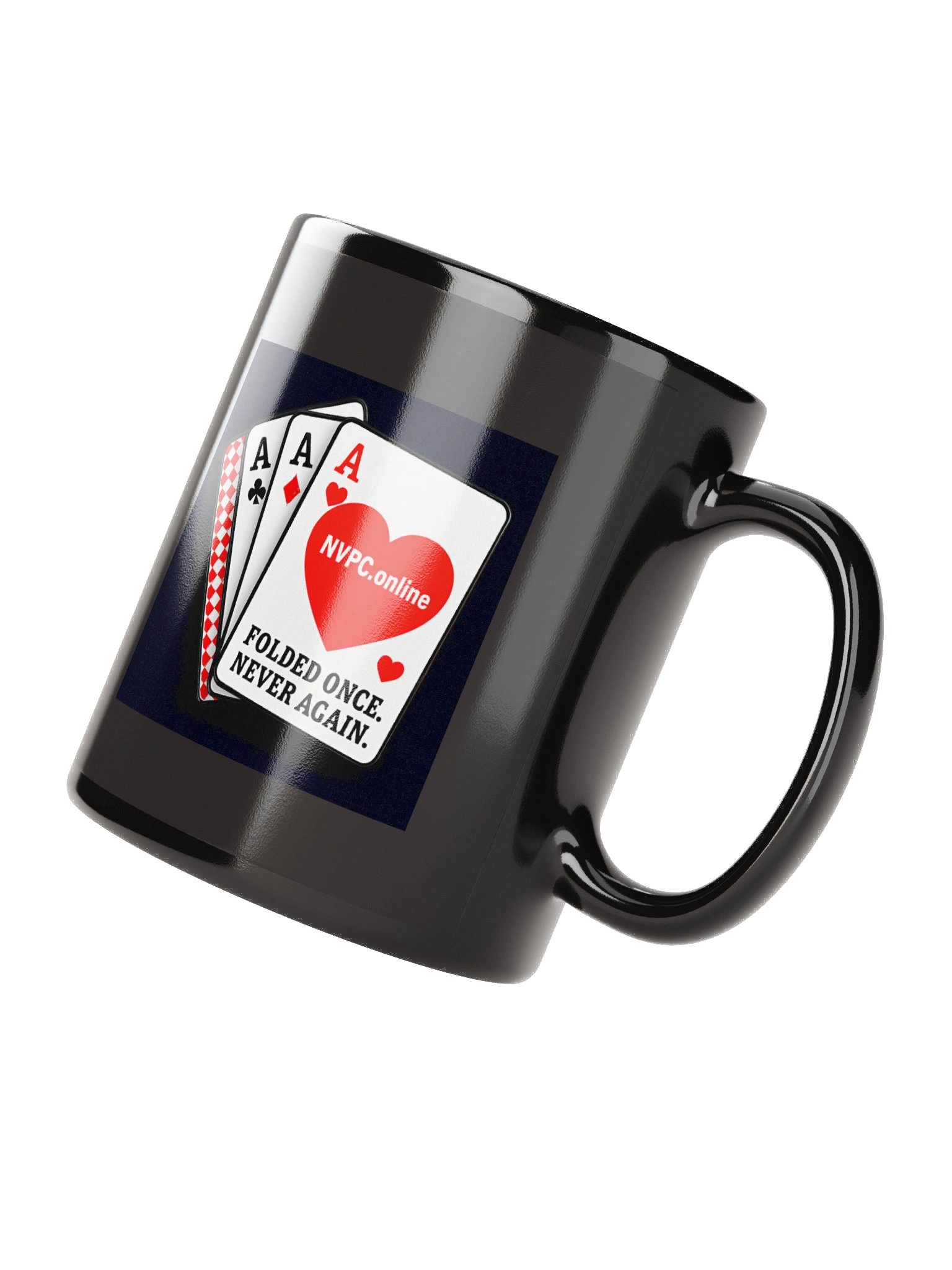 Black "Folded Once - Never Again" Mug - Red Heart Edition product image (2)