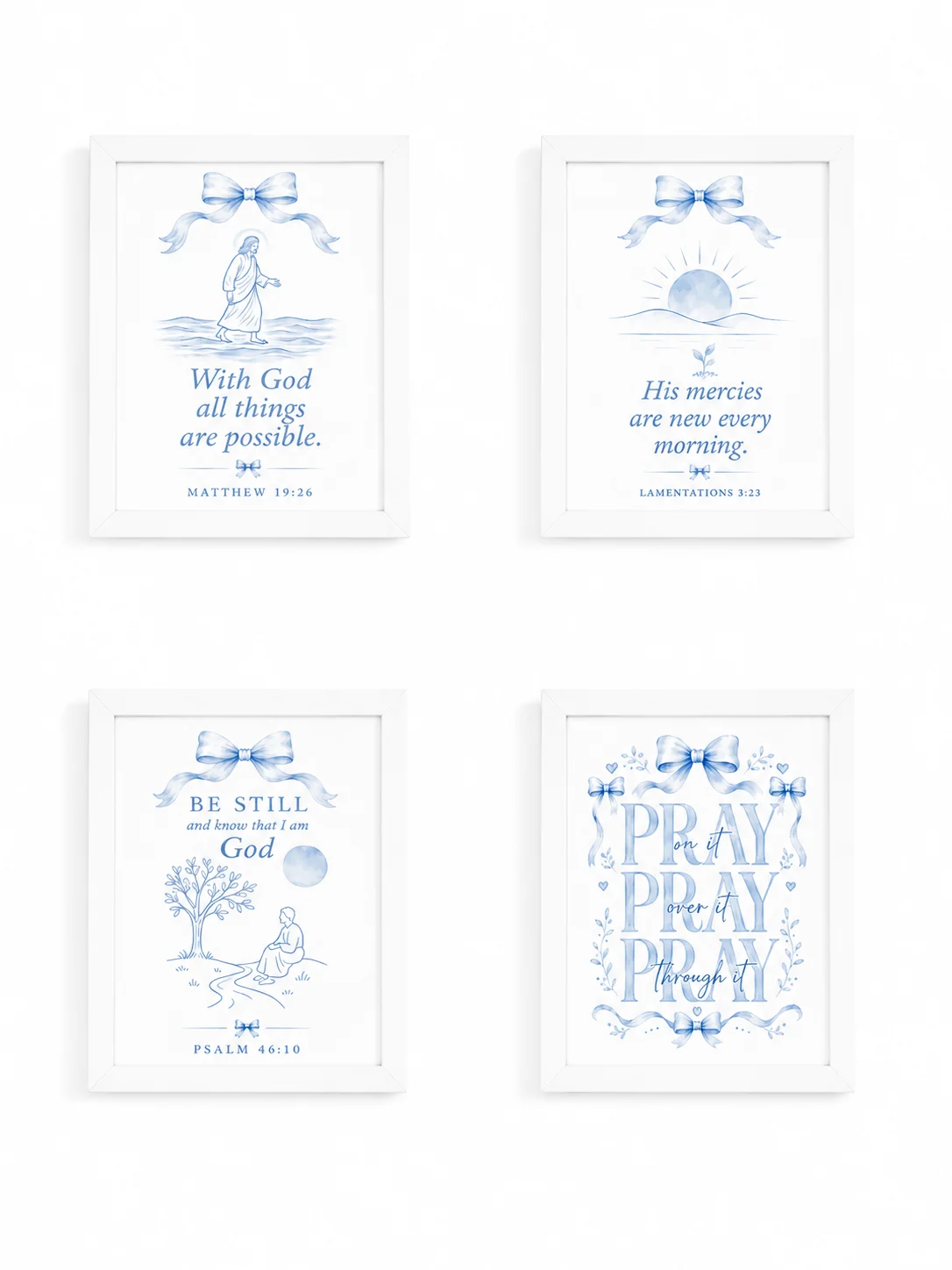 Blue Coquette Bow Framed Christian Wall Art Bundle Set of 4 product image (3)