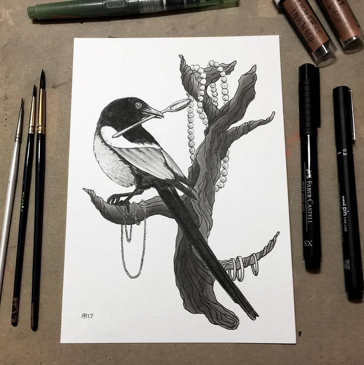 original painting : magpie product image (2)