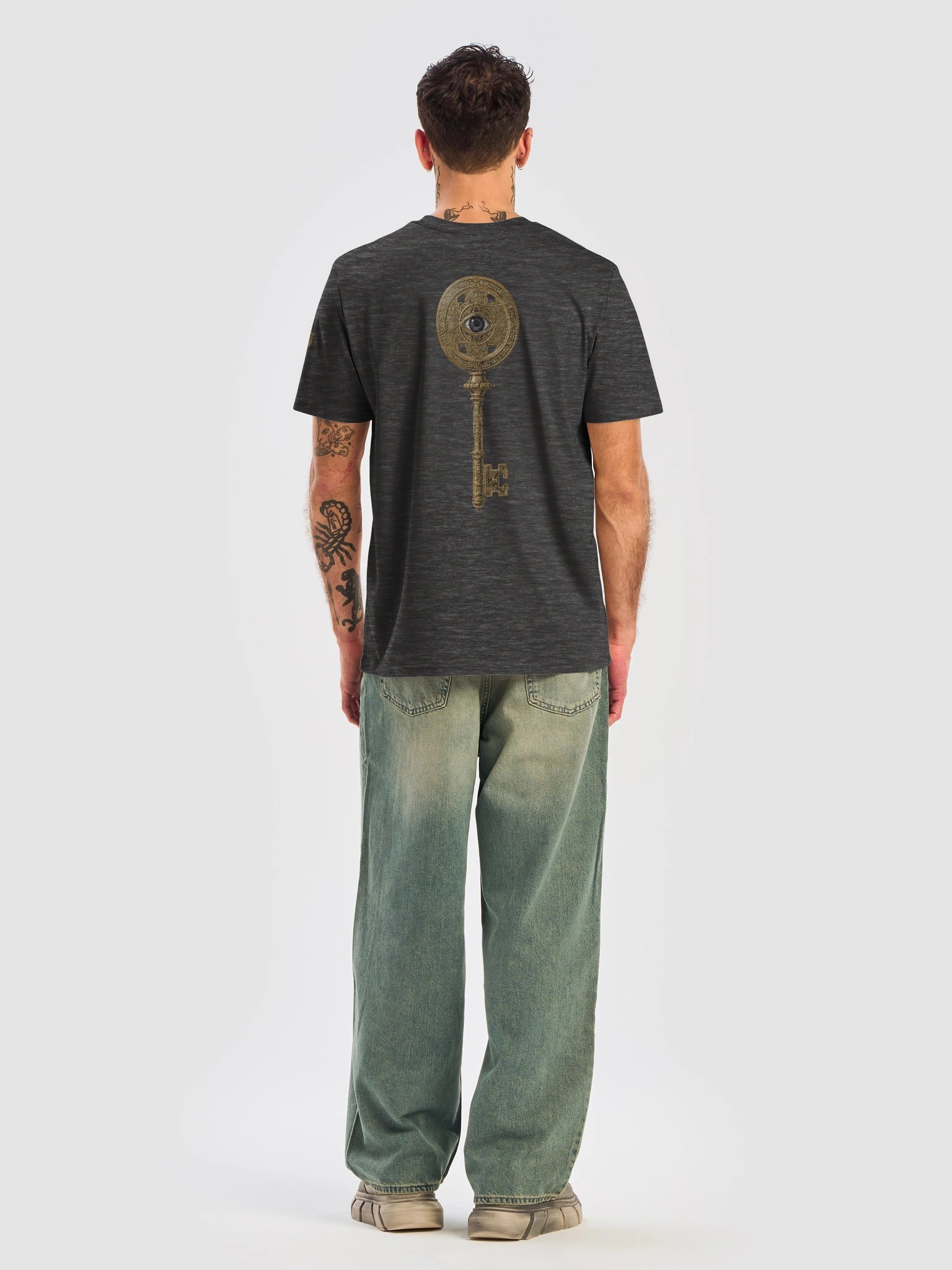 The Gatekeeper’s Key – Dark Heather Grey Reverse Urban Edition (Back + Left Shoulder Print) product image (8)