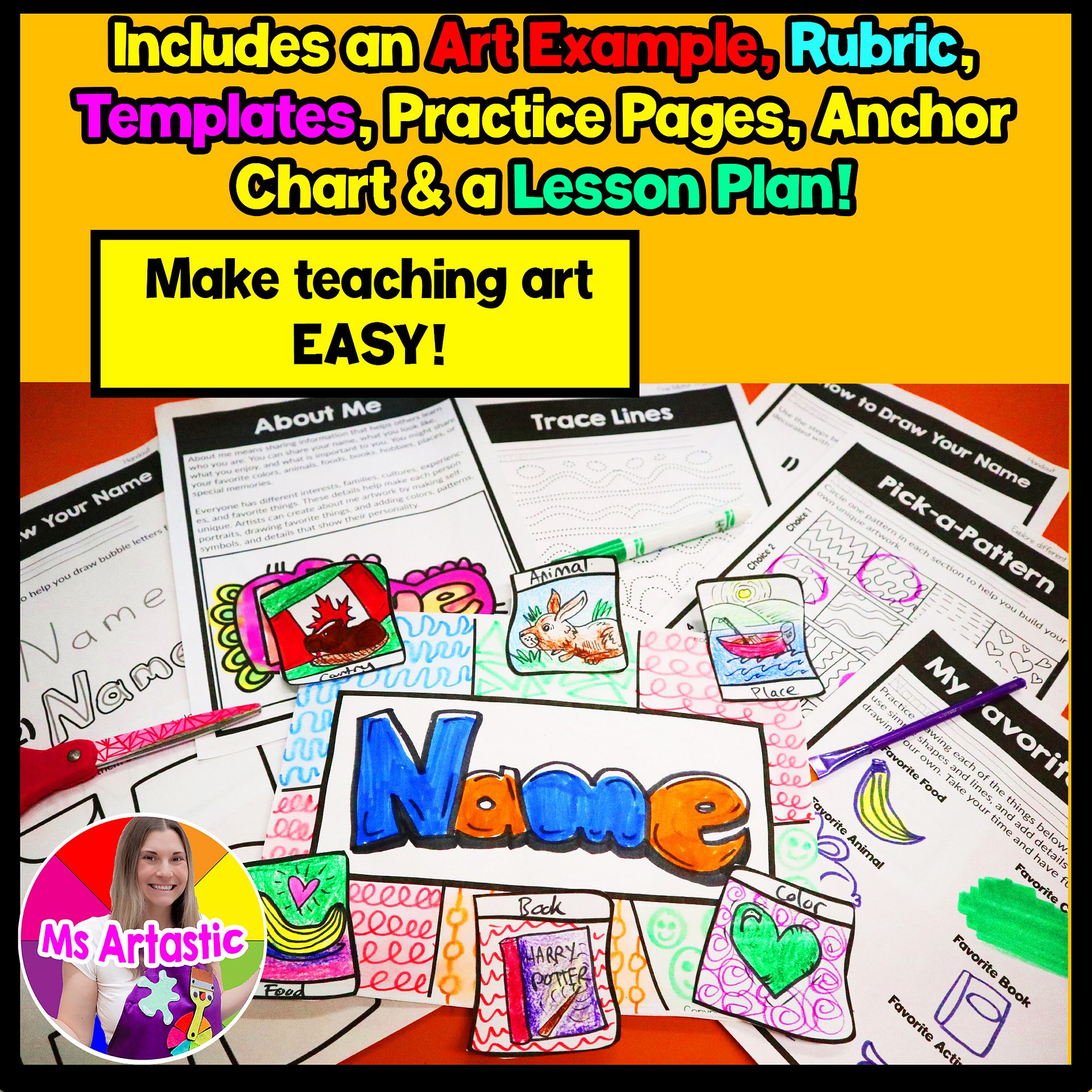 2nd Grade Back to School About Me Name Art Lesson Favorite Things Art Project product image (3)