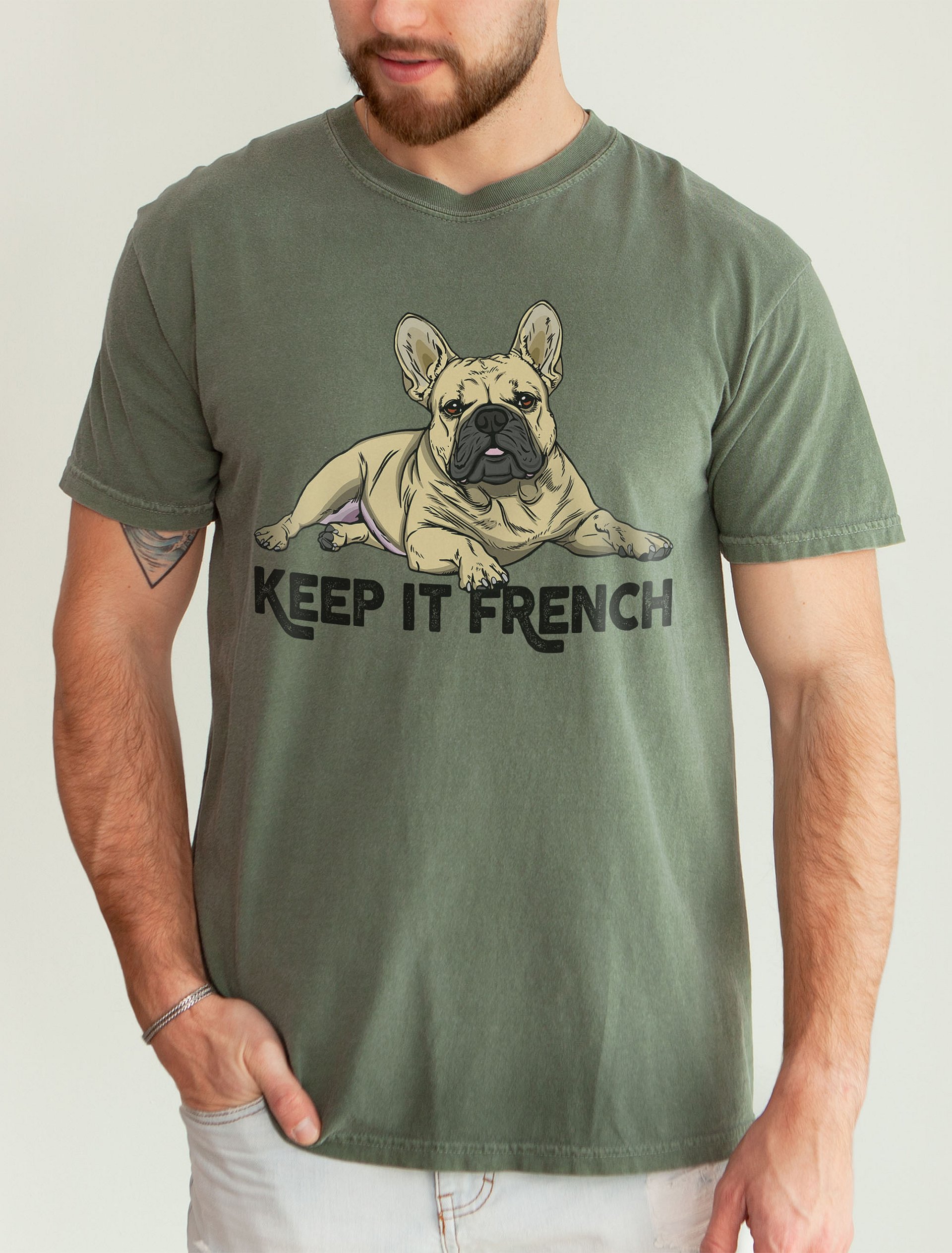 Keep It French T-Shirt of a French Bulldog (Fawn) | Funny T-Shirt for Frenchie Paw-rents product image (2)