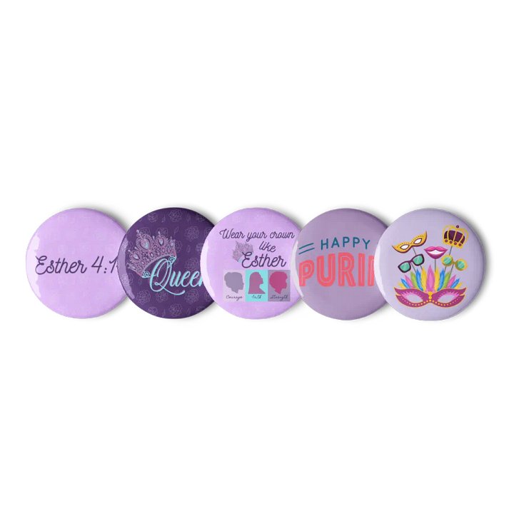 Happy Purim Queen Esther Set of 5 Button Pins product image (2)