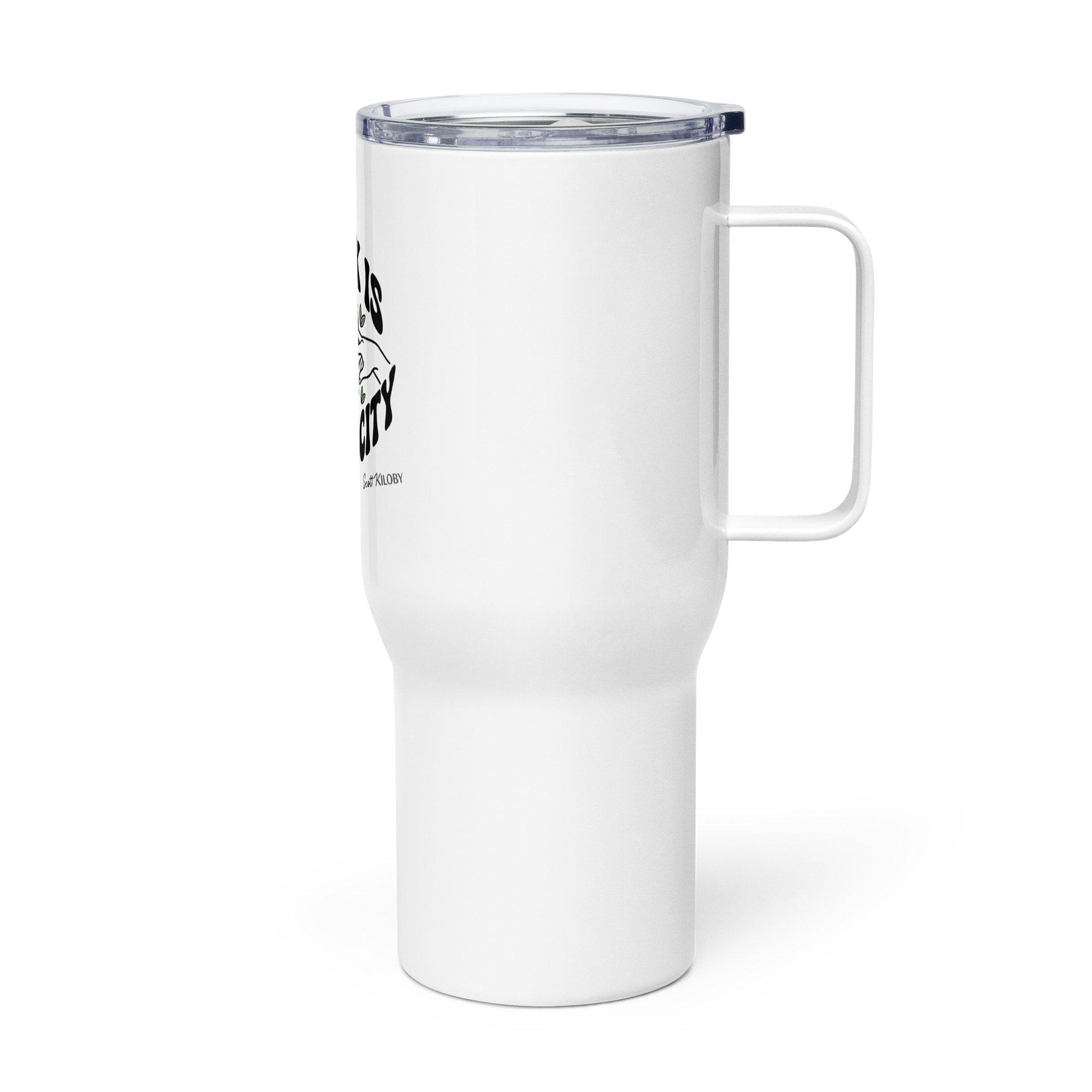 “My Kink Is Authenticity” White Travel Mug with Handle product image (4)