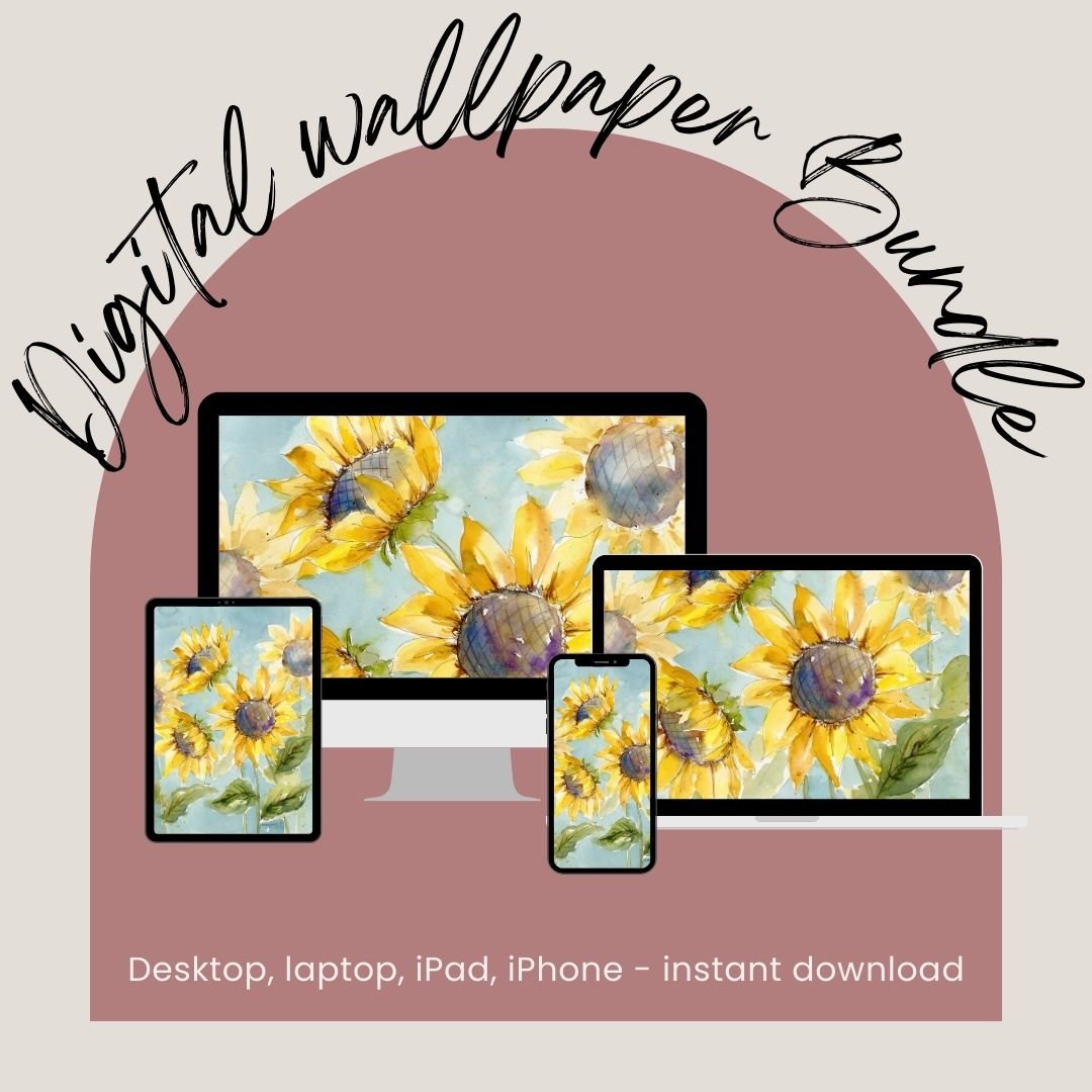 Sunflowers Watercolor Digital Wallpaper Bundle product image (10)