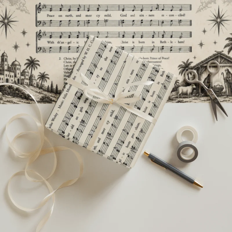 Vintage Christian Christmas Wrapping Paper | Scripture, Hymn & Nativity Gift Wrap | Luke 2 & Bethlehem Newspaper product image (5)
