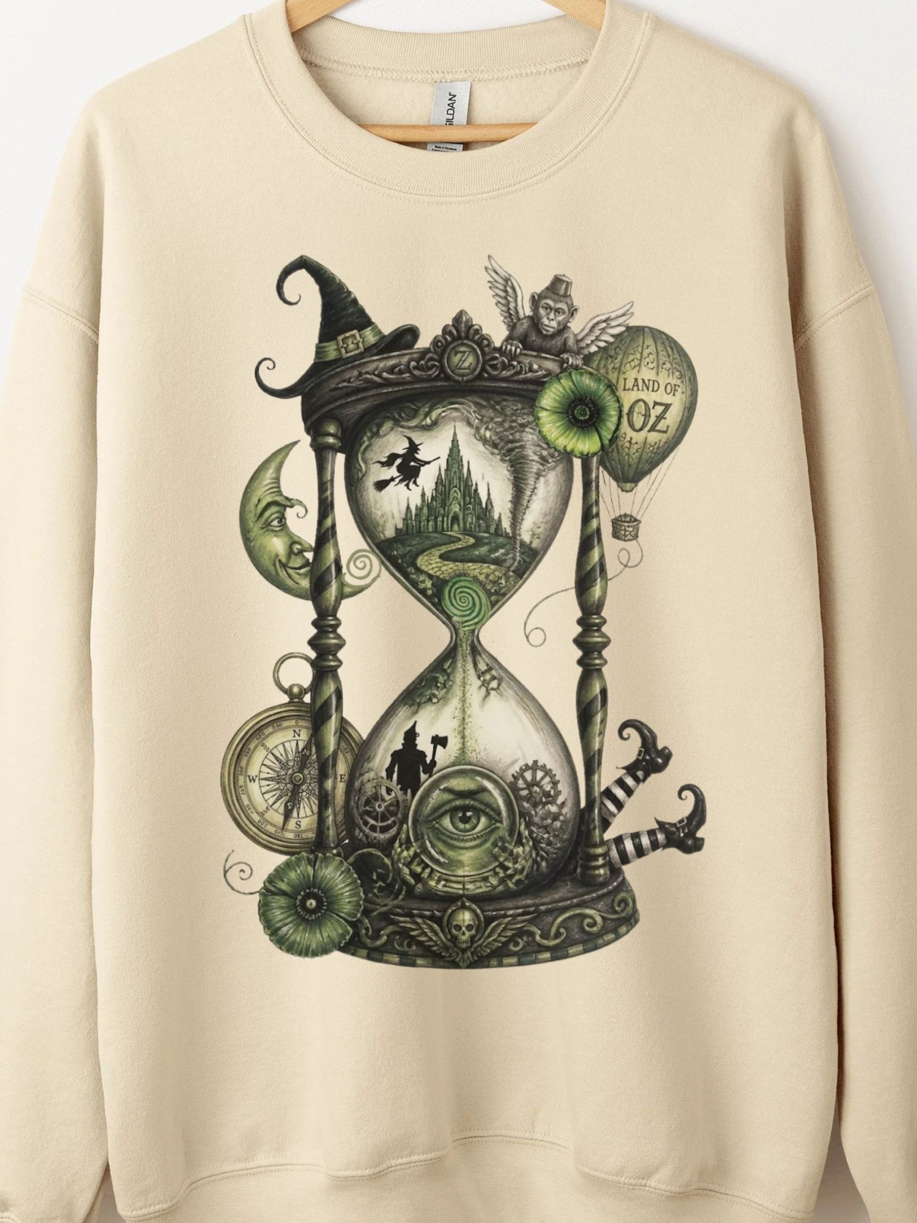 Wizard of Oz Hourglass Crewneck Sweatshirt, Steampunk Inspired Graphic product image (1)