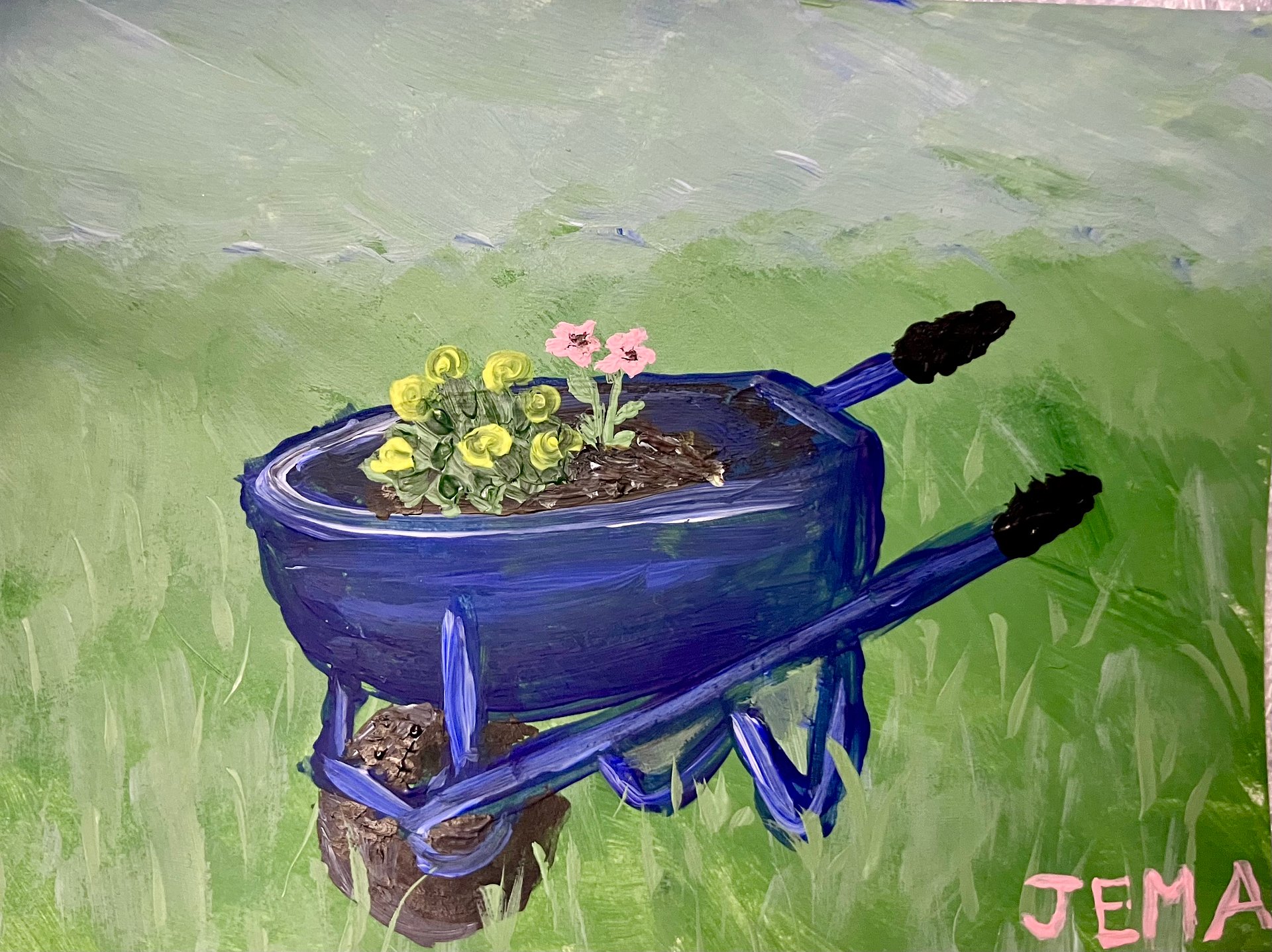 Wheelbarrow Garden ACEO Original Acrylic Painting product image (2)