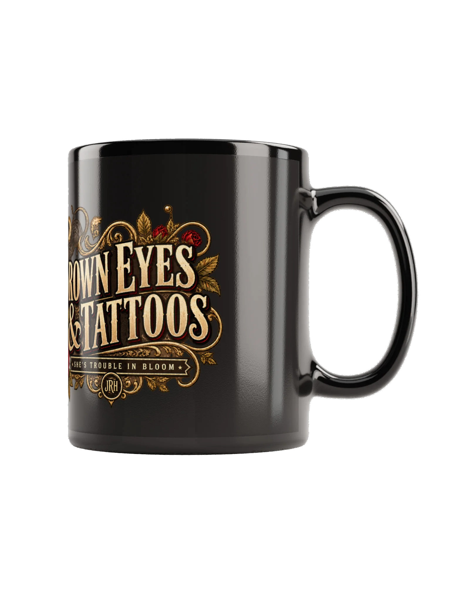 Brown Eyes & Tattoos Black Glossy Mug product image (6)
