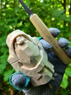 Carving a Dwarf Nose. Dwarves nose best. 😆 🤣  Sorry, too on the nose?  Basswood, 4inch tall 2x2 block. mstein knife and a dockyard gouge. #woodcarving #whittling #woodcarver #fantasyartist #fantasyart 