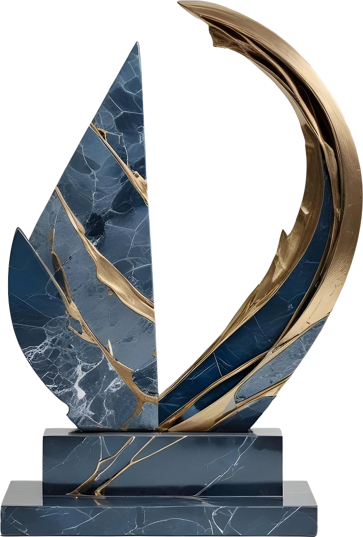 Ocean's Legacy – Blue Kintsugi Sail Sculpture PNG product image (1)