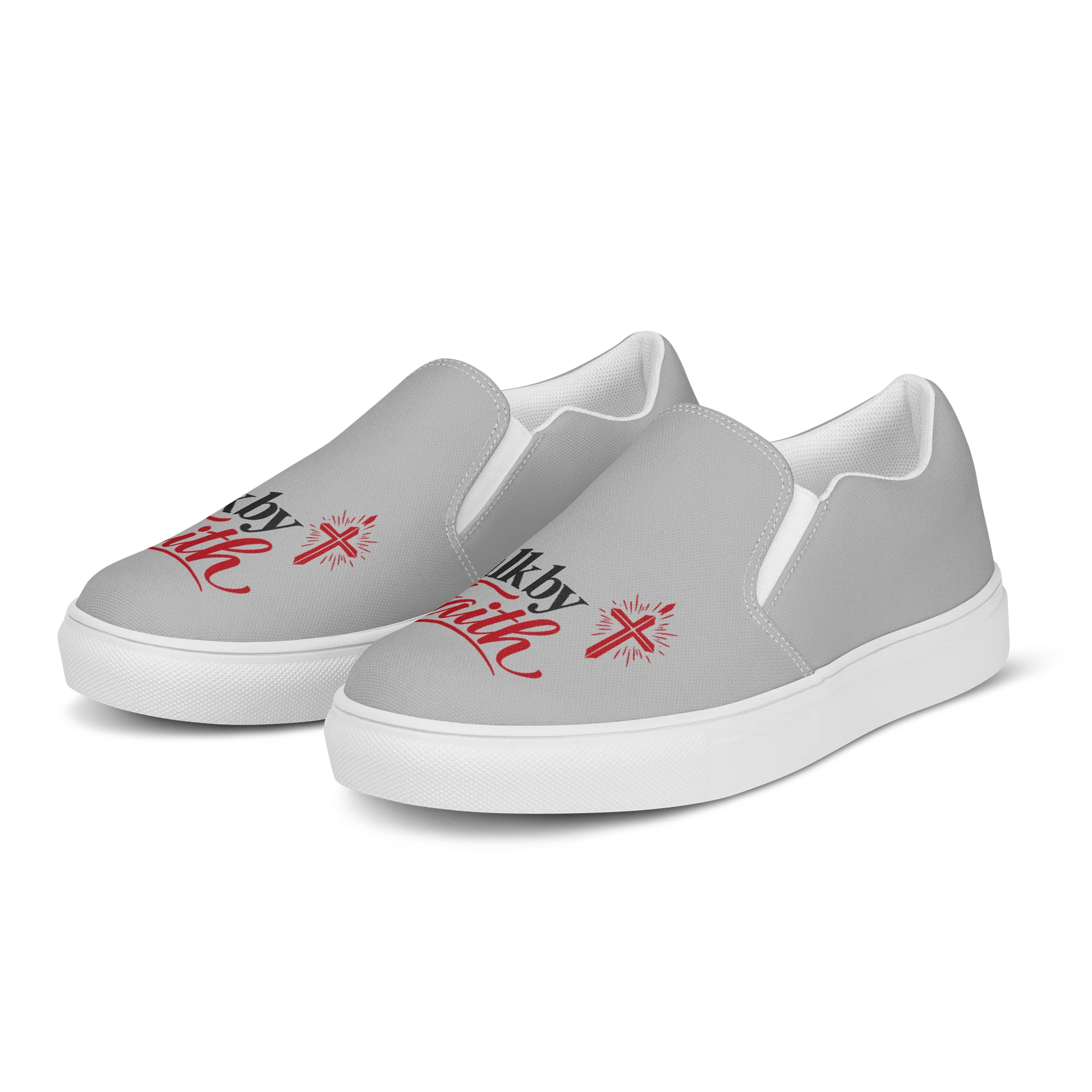 Walk by Faith Men’s Slip-On Canvas Shoes – Gray & Red product image (3)