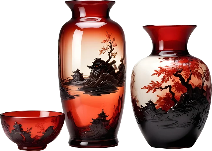 Chinese Glass Vase and Bowl Set – Autumn Serenity PNG product image (1)