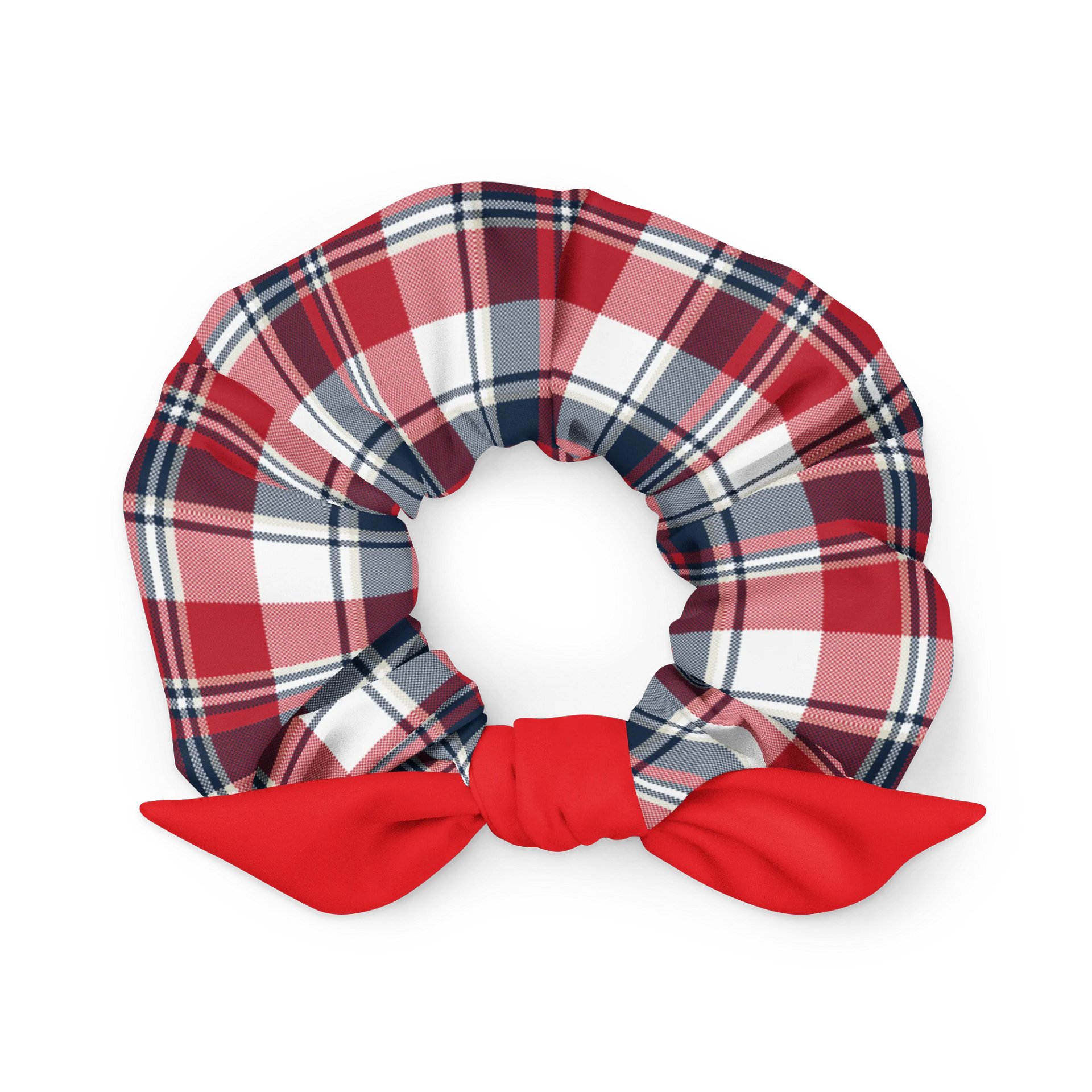 Red & Navy Plaid Scrunchie with Detachable Bow | Sustainable Hair Tie product image (1)