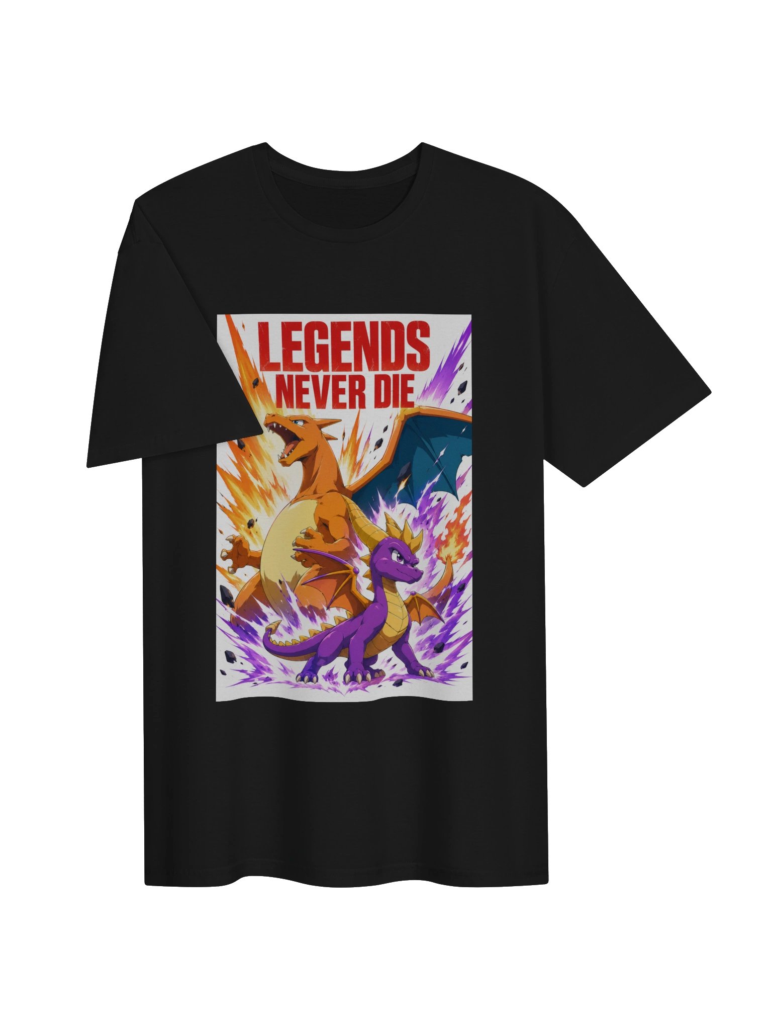 Legends Never Die Dragon Shirt | Charizard & Spyro Inspired Anime Gamer Tee | Retro Gaming Dragon Fan Art product image (3)