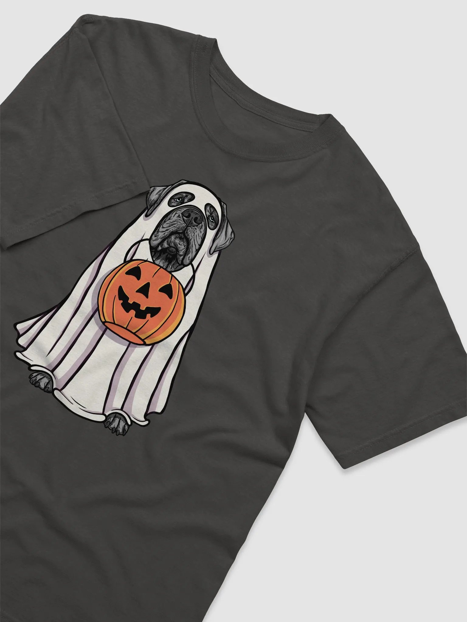 Funny Halloween Neapolitan Mastiff(Blue) T-Shirt | Funny Dog Wearing a Ghost Costume and Holding a Pumpkin Basket product image (6)