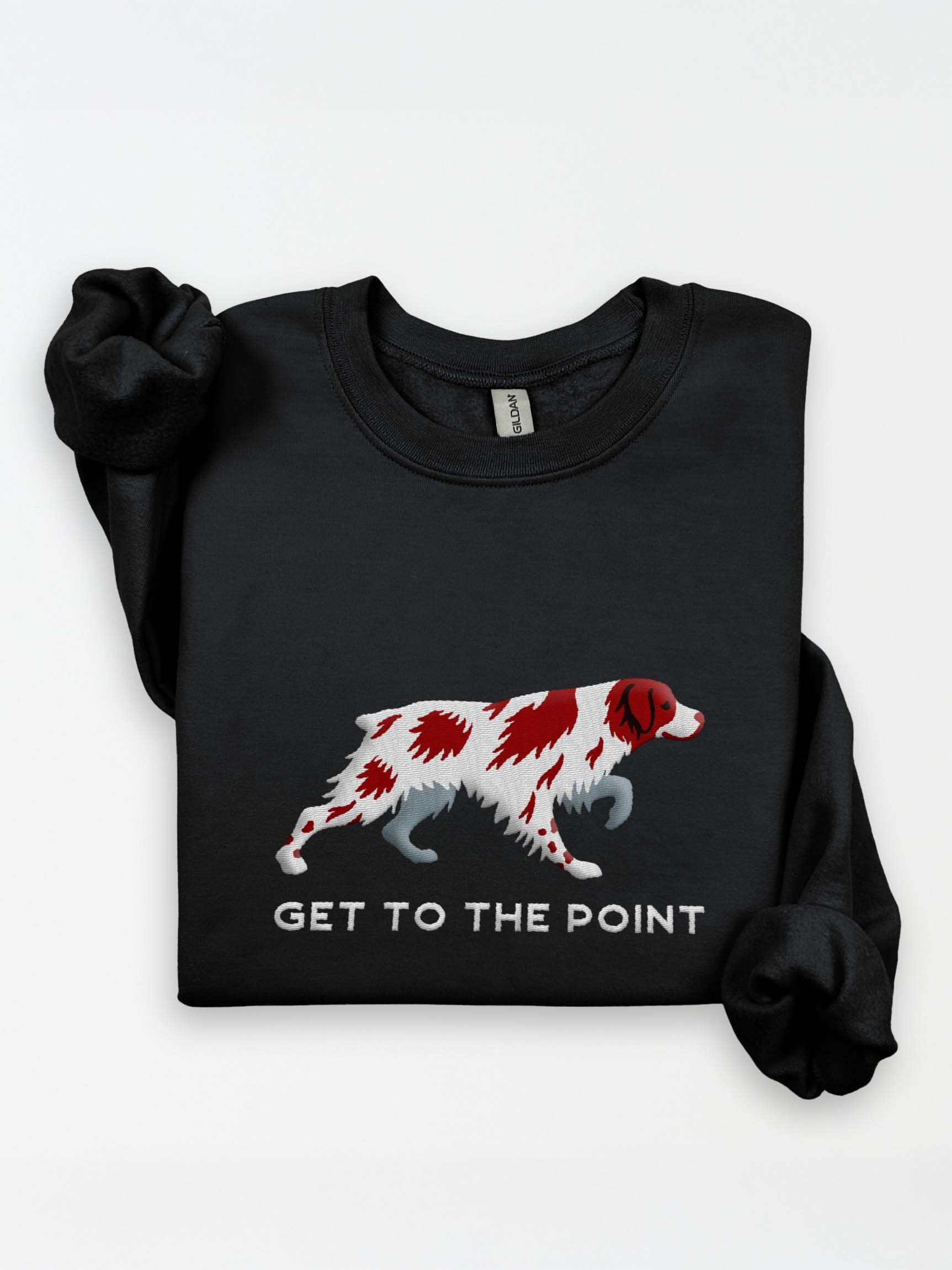 Get to the Point Sweatshirt (Embroidered) of a Brittany Spaniel(Liver & White) product image (1)