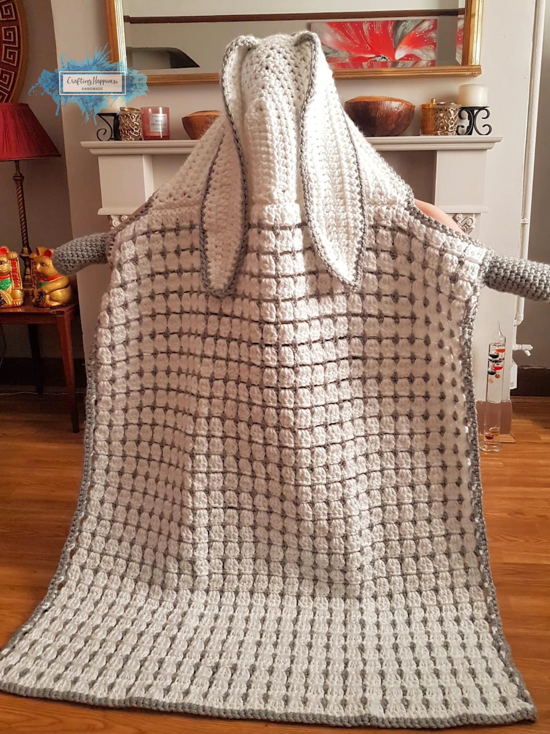 Crochet Hooded Bunny Blanket Pattern – Adult & Child Sizes (PDF Pattern) product image (5)