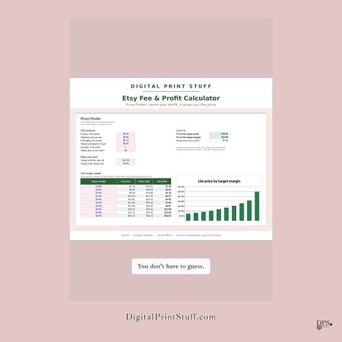 Etsy Fee Calculator Spreadsheet | Profit Pricing Tool - XLSX, ODS, Google Sheets

Find out what you actually keep on an Etsy ...