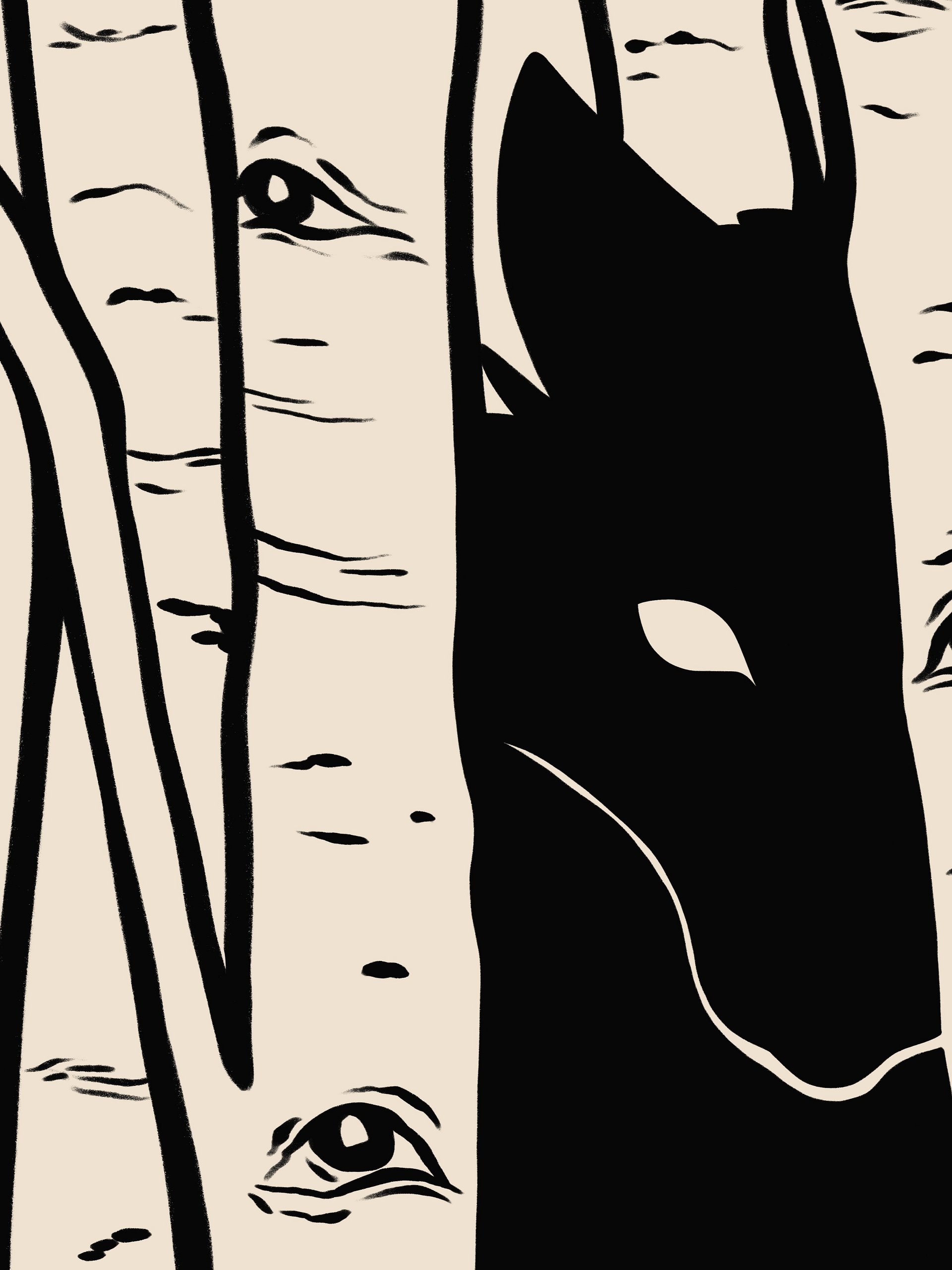 Aspen Eyes Hidden Watcher, Birch Trees & Black Wolf Art product image (2)