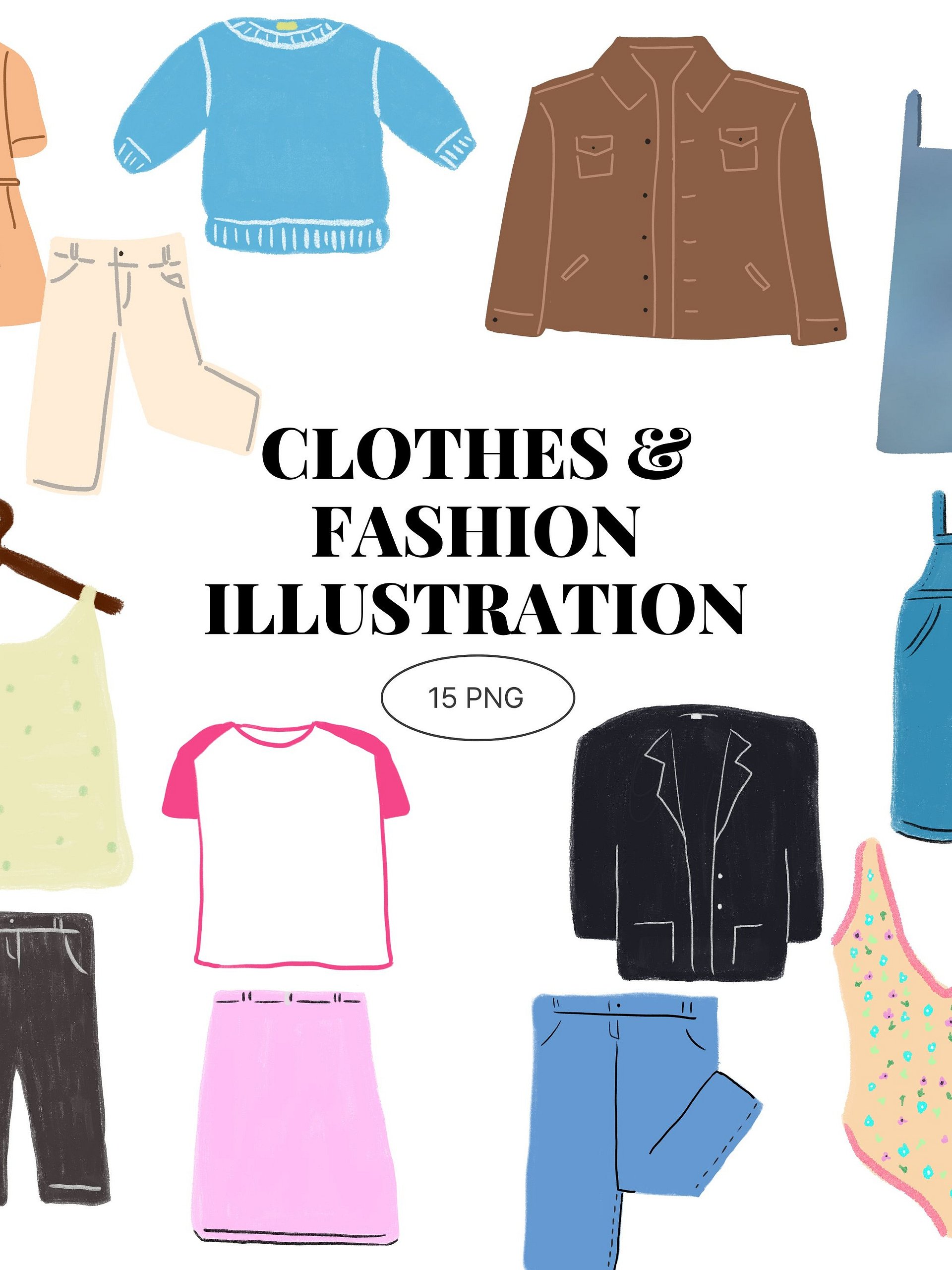 15 Hand-Drawn Clothes & Fashion PNG Clipart Bundle product image (1)