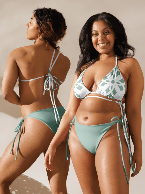 Pale Green Floral All-Over Print String Bikini product image (6)