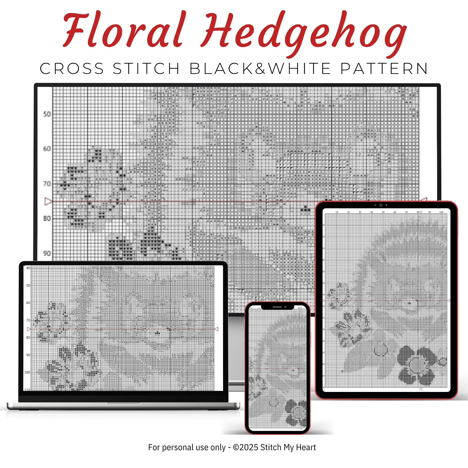 Floral Hedgehog Cross Stitch Pattern product image (4)