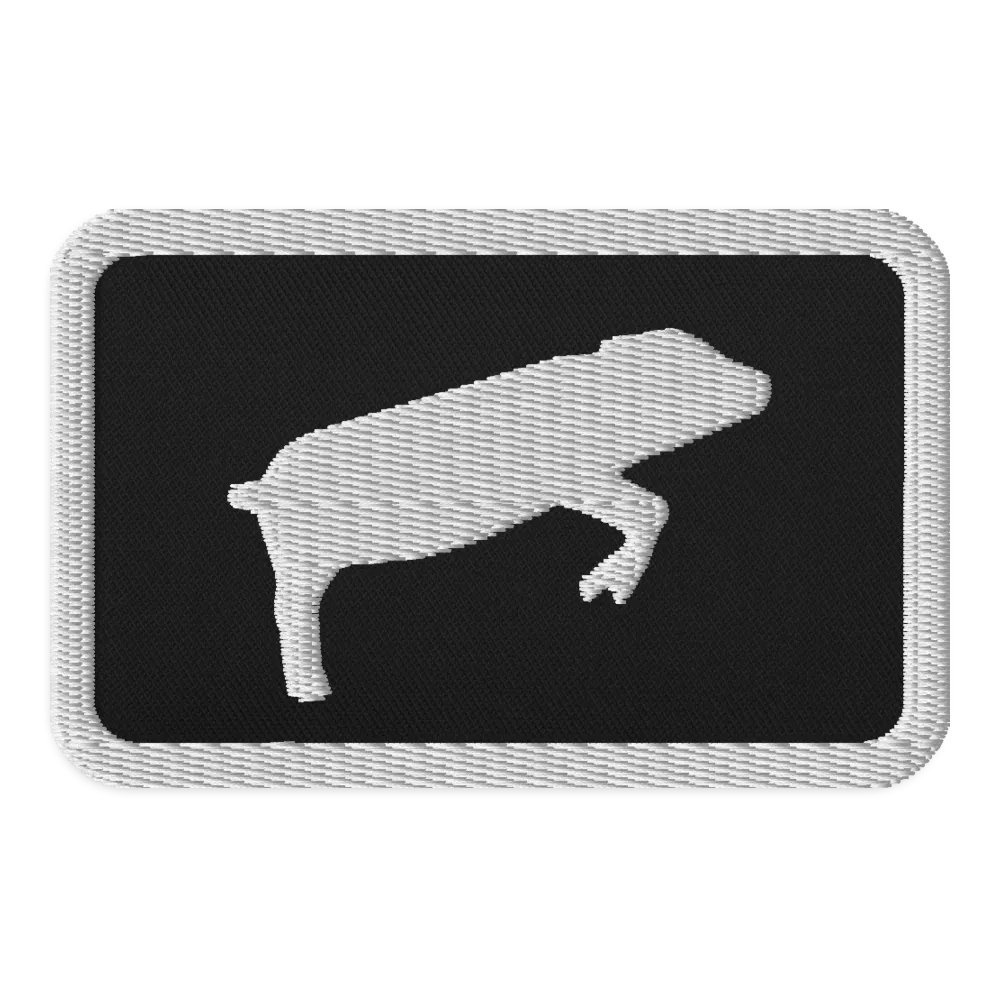 Leaping Pig Embroidered Patch (Rectangle + White on Black) product image (1)