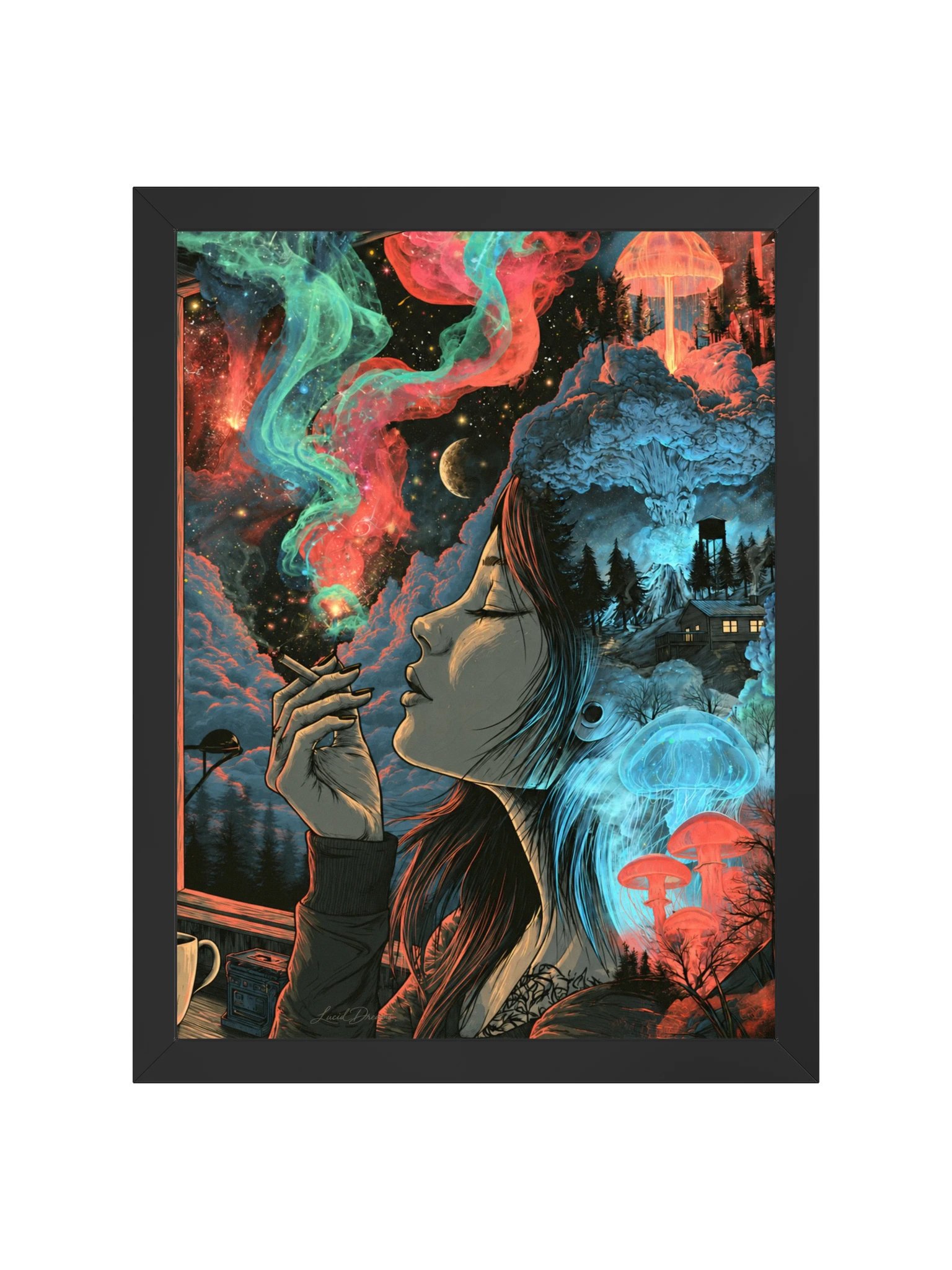 Surreal Smoking Woman Framed Art Print — Surreal Smoking Portrait product image (5)