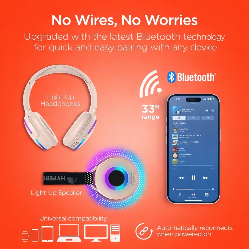 HyperGear Bluetooth LED Headphones & Portable Speaker Bundle product image (8)