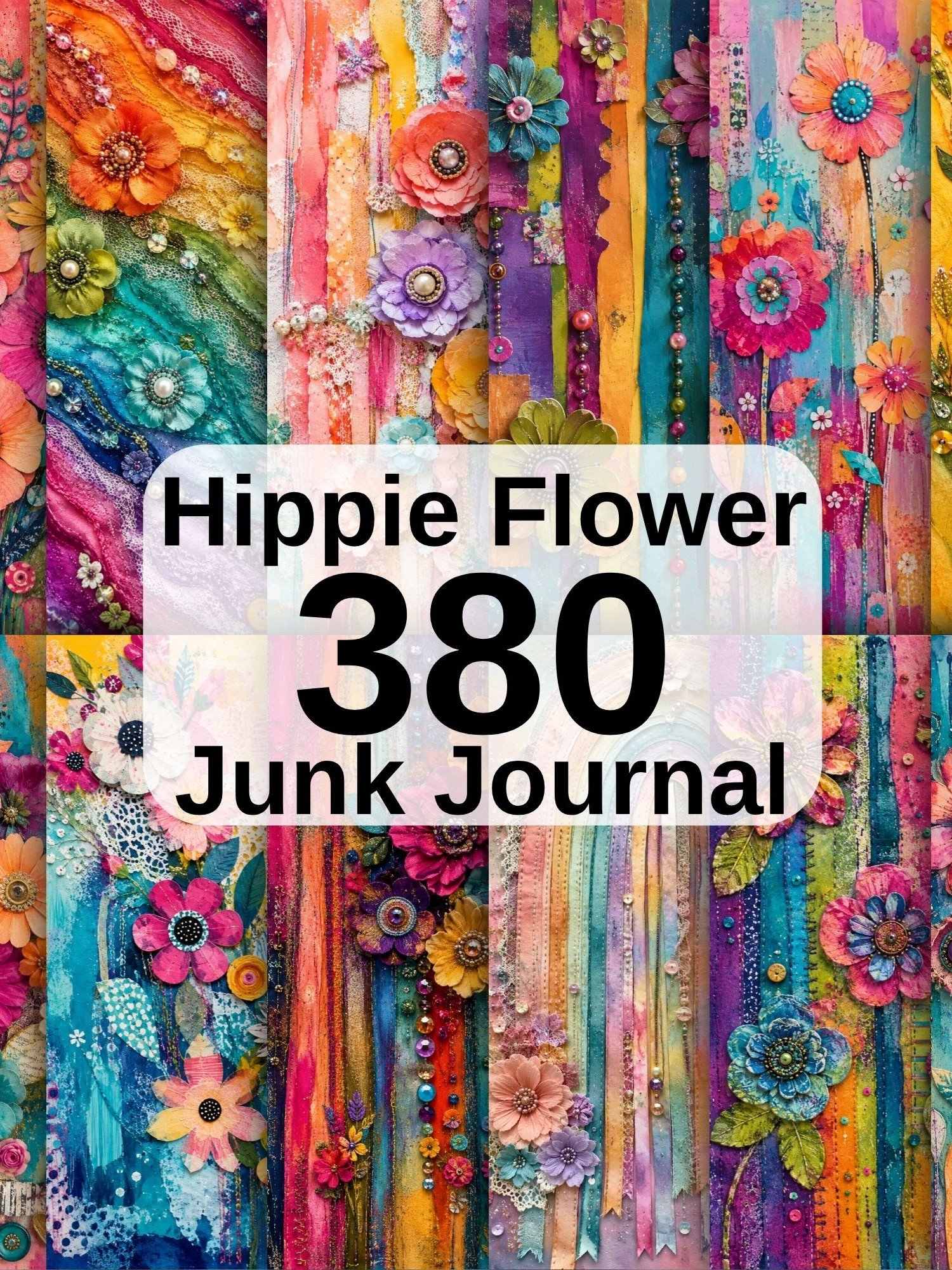 380 Hippie Junk Journal Pages, Colorful Boho Digital Paper product image (6)