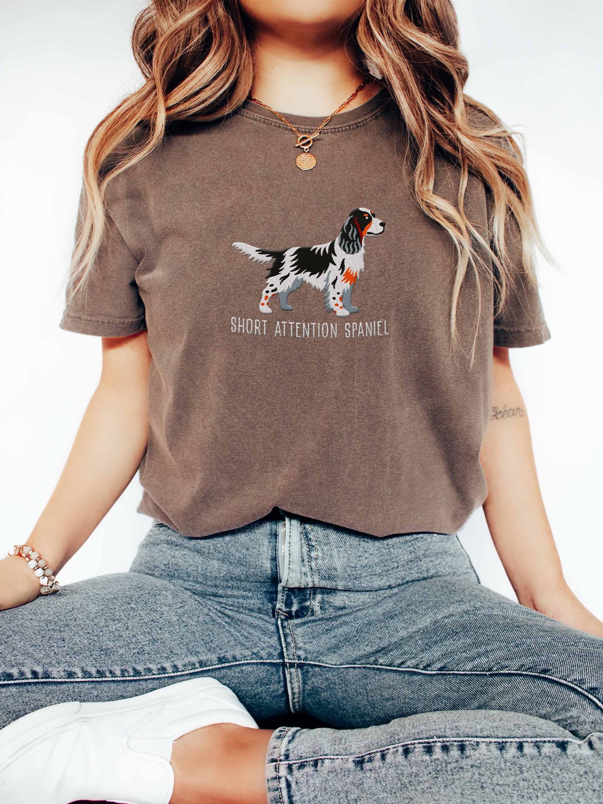 Short Attention Spaniel T-Shirt(Embroidered) of a Springer Spaniel(Tricolor) product image (2)