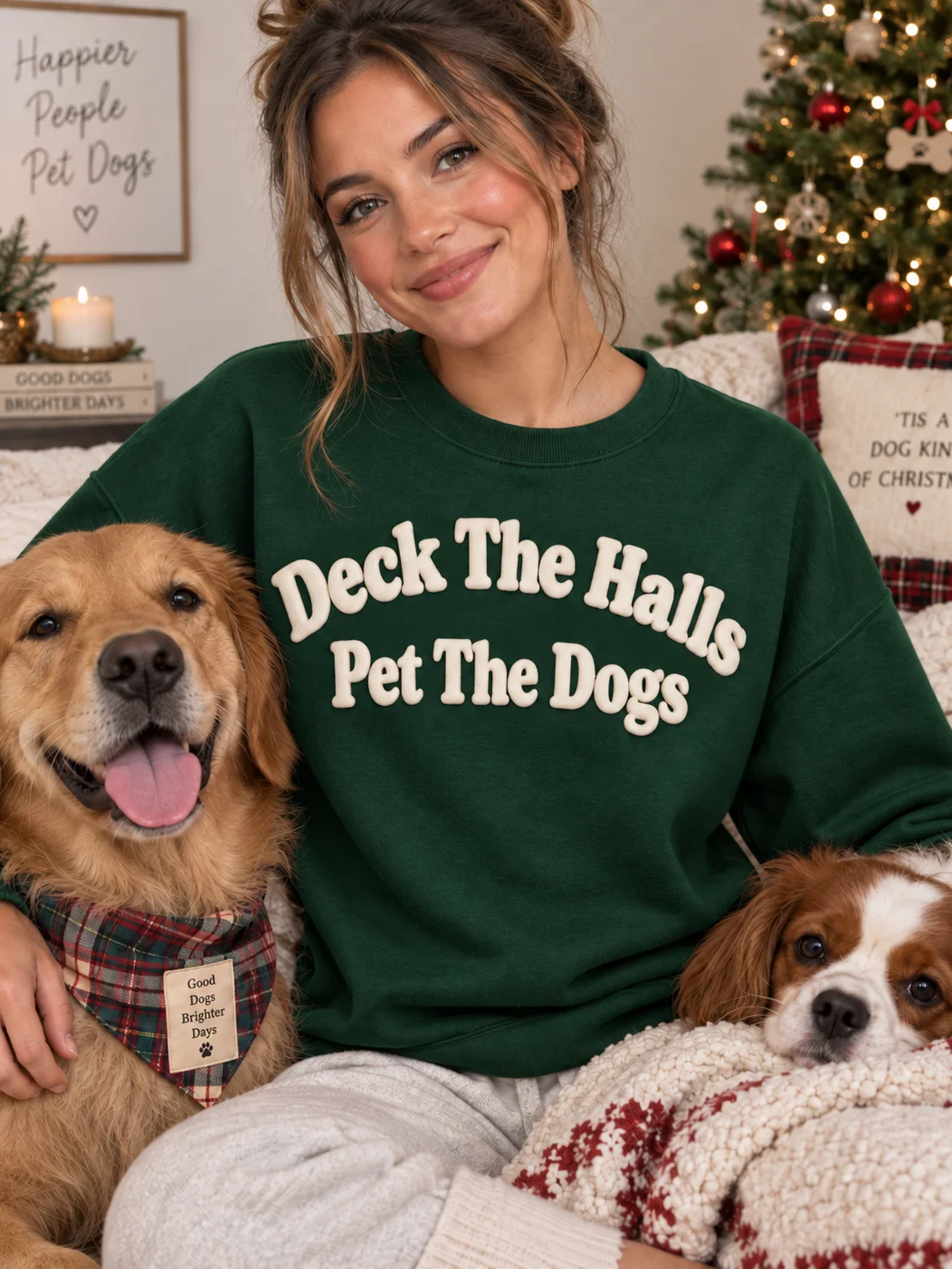 Christmas Puff Print Dog Sweatshirt | Deck the Halls Pet the Dogs product image (1)