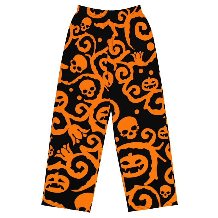Orange & Black Scary Pumpkins Skull Unisex Wide-Leg Pants product image (2)